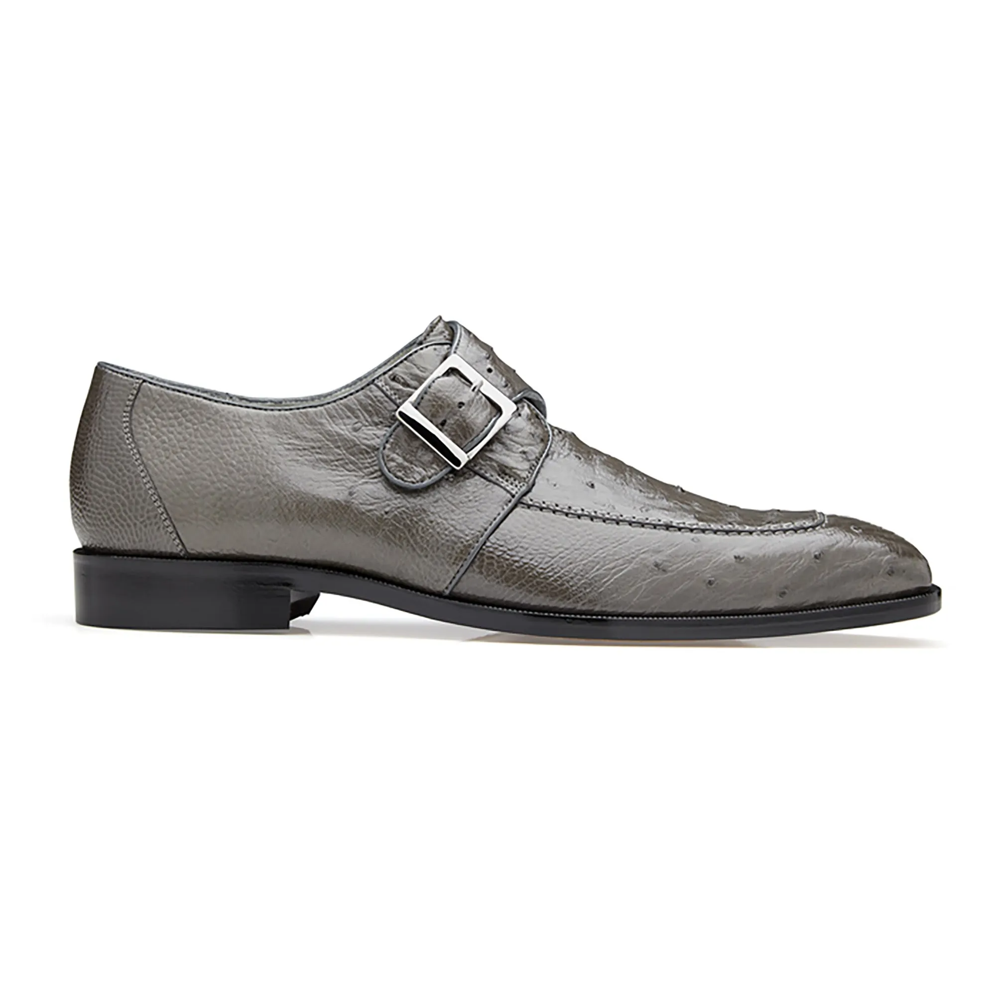 Belvedere Exotic Skin Shoes Belvedere Josh in Gray Genuine Ostrich Split Toe Monk Strap Dress Shoes