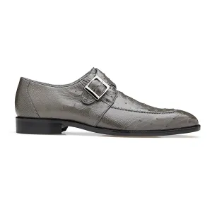 Belvedere Exotic Skin Shoes Belvedere Josh in Gray Genuine Ostrich Split Toe Monk Strap Dress Shoes