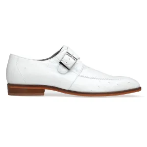 Belvedere Exotic Skin Shoes Belvedere Josh in White Genuine Ostrich Split Toe Monk Strap Dress Shoes