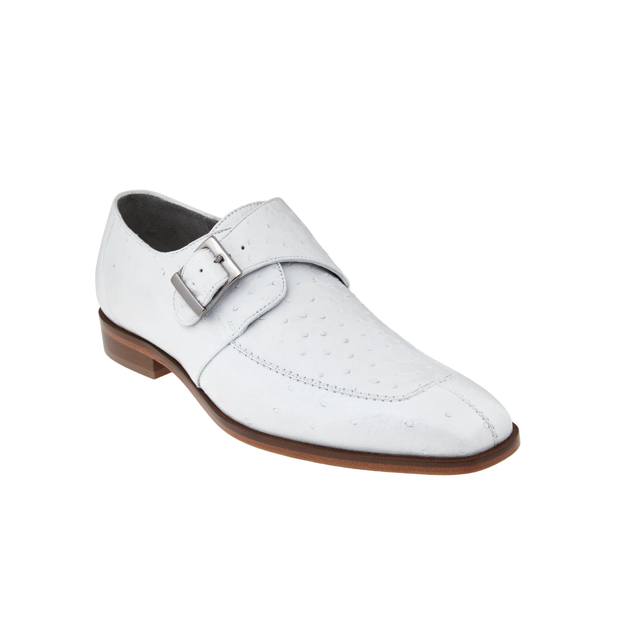 Belvedere Exotic Skin Shoes Belvedere Josh in White Genuine Ostrich Split Toe Monk Strap Dress Shoes