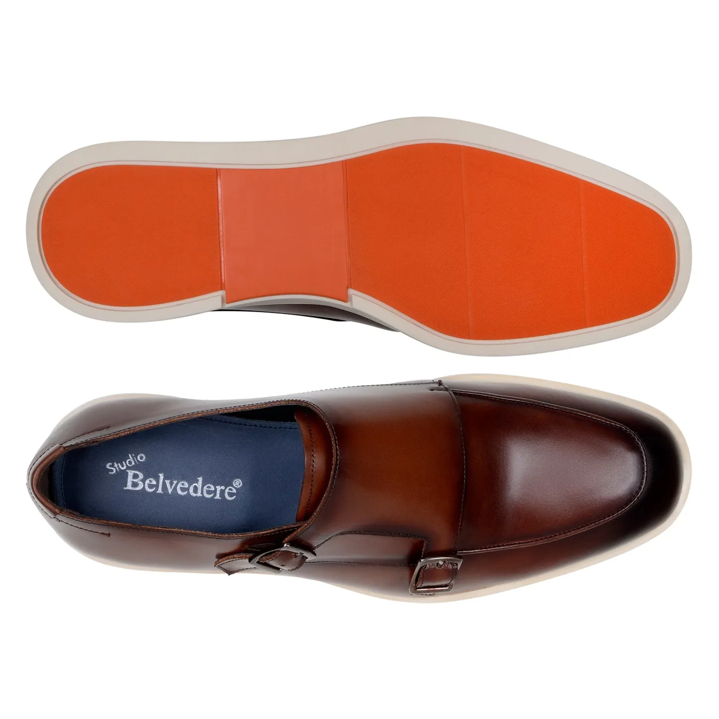 Belvedere Exotic Skin Shoes Belvedere Marcio in Cognac Monk Strap Hybrid Dress Shoe