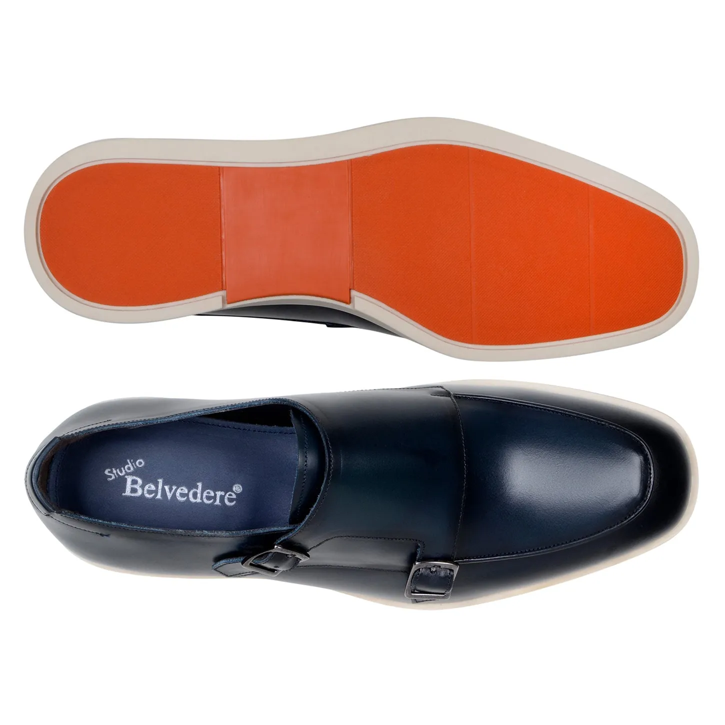 Belvedere Exotic Skin Shoes Belvedere Marcio in Navy Monk Strap Hybrid Dress Shoe