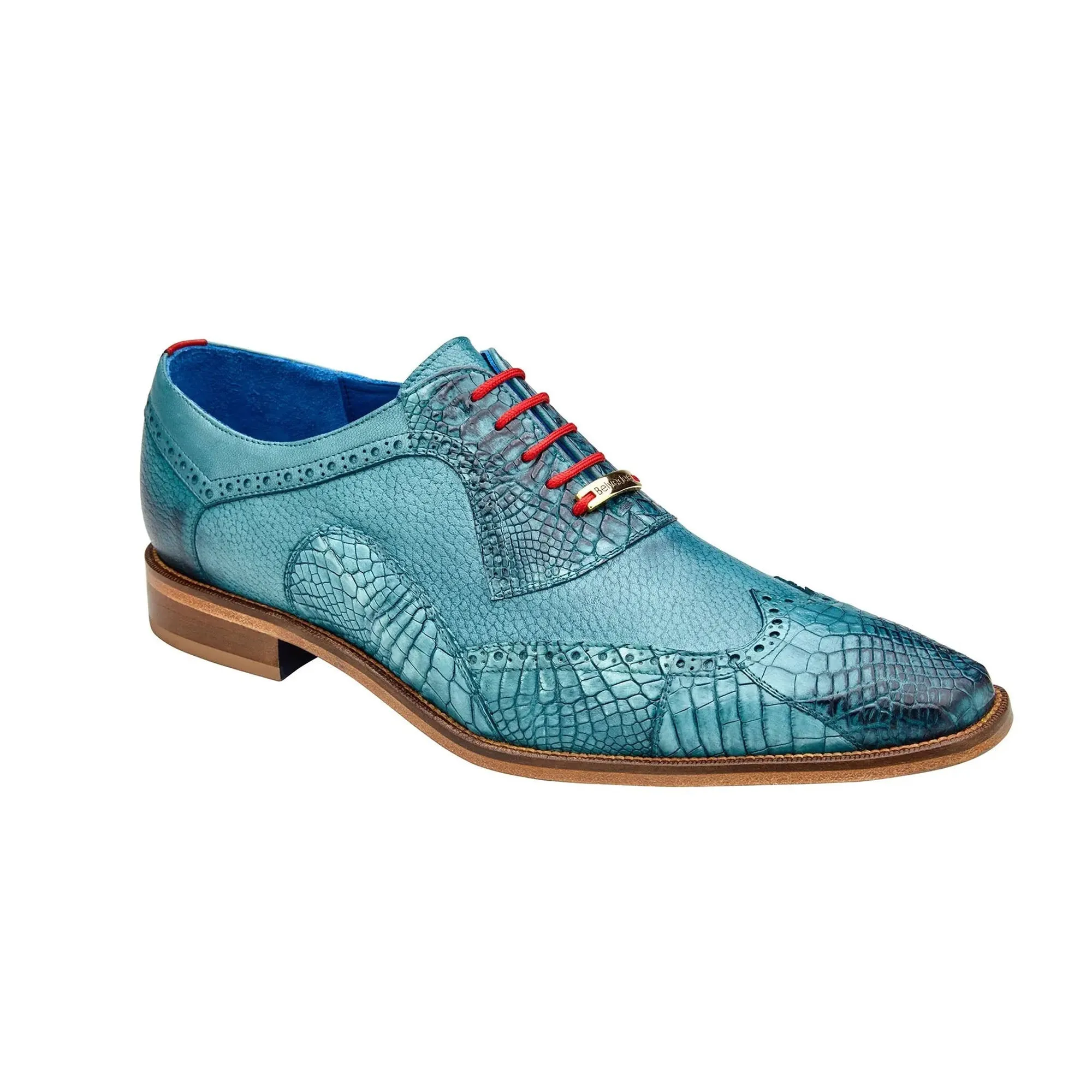 Belvedere Exotic Skin Shoes Belvedere Roberto in Antique Aqua Alligator & Leather Dress Shoes