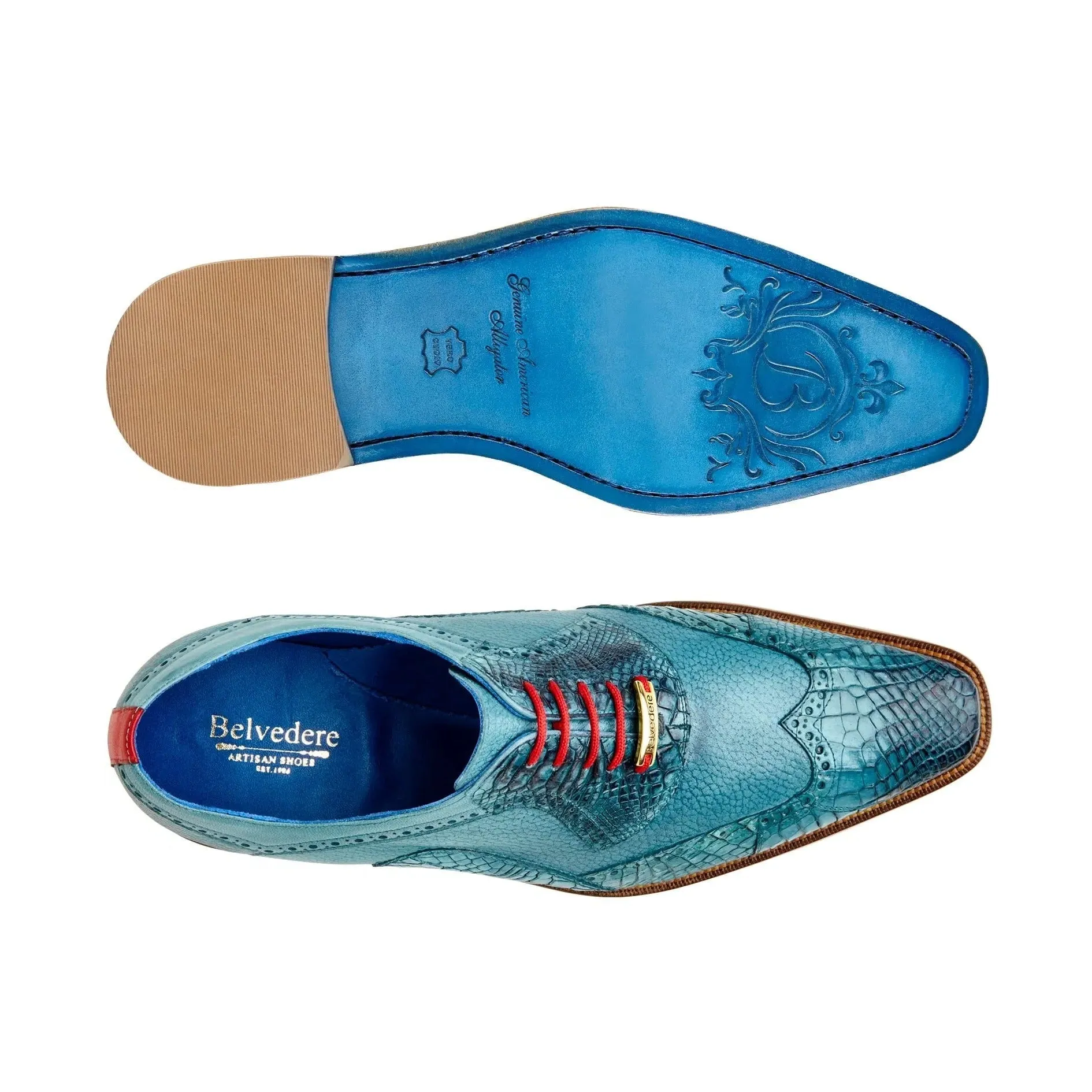 Belvedere Exotic Skin Shoes Belvedere Roberto in Antique Aqua Alligator & Leather Dress Shoes