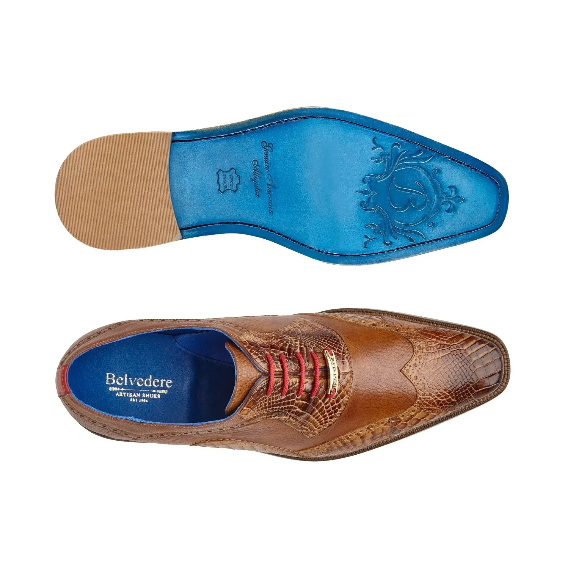 Belvedere Exotic Skin Shoes Belvedere Roberto in Antique Saddle Alligator & Leather Dress Shoes