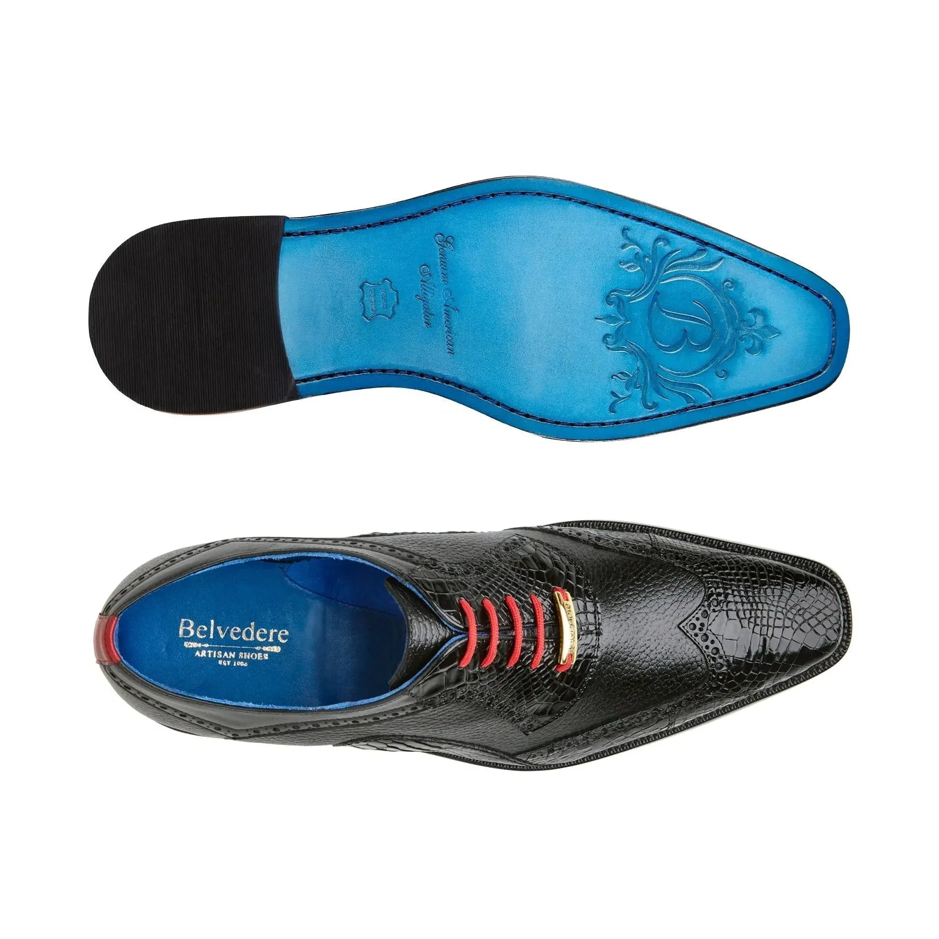 Belvedere Exotic Skin Shoes Belvedere Roberto in Black Alligator & Leather Dress Shoes