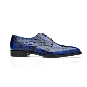 Belvedere Exotic Skin Shoes Belvedere Santo in Antique Blue Alligator Oxfords