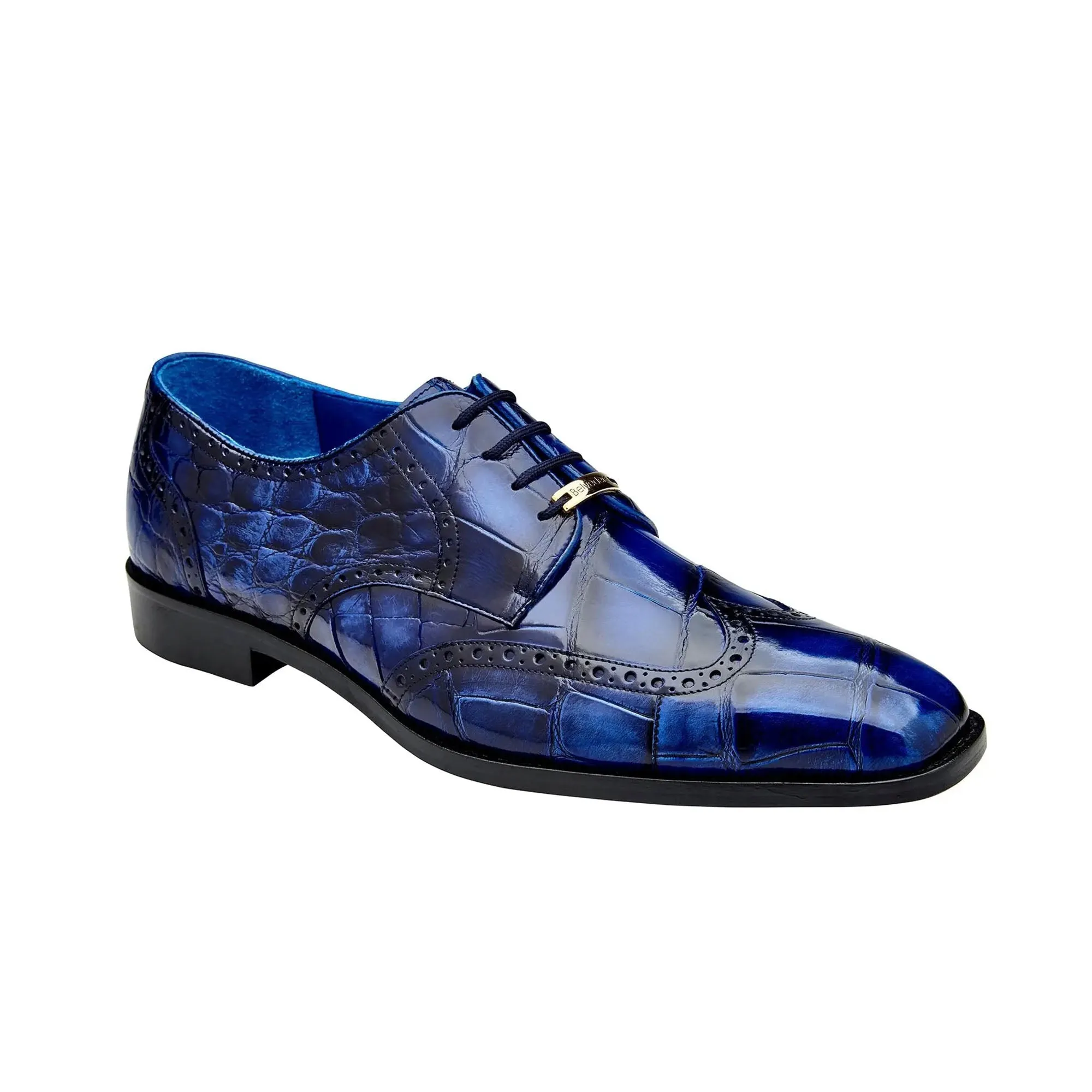 Belvedere Exotic Skin Shoes Belvedere Santo in Antique Blue Alligator Oxfords
