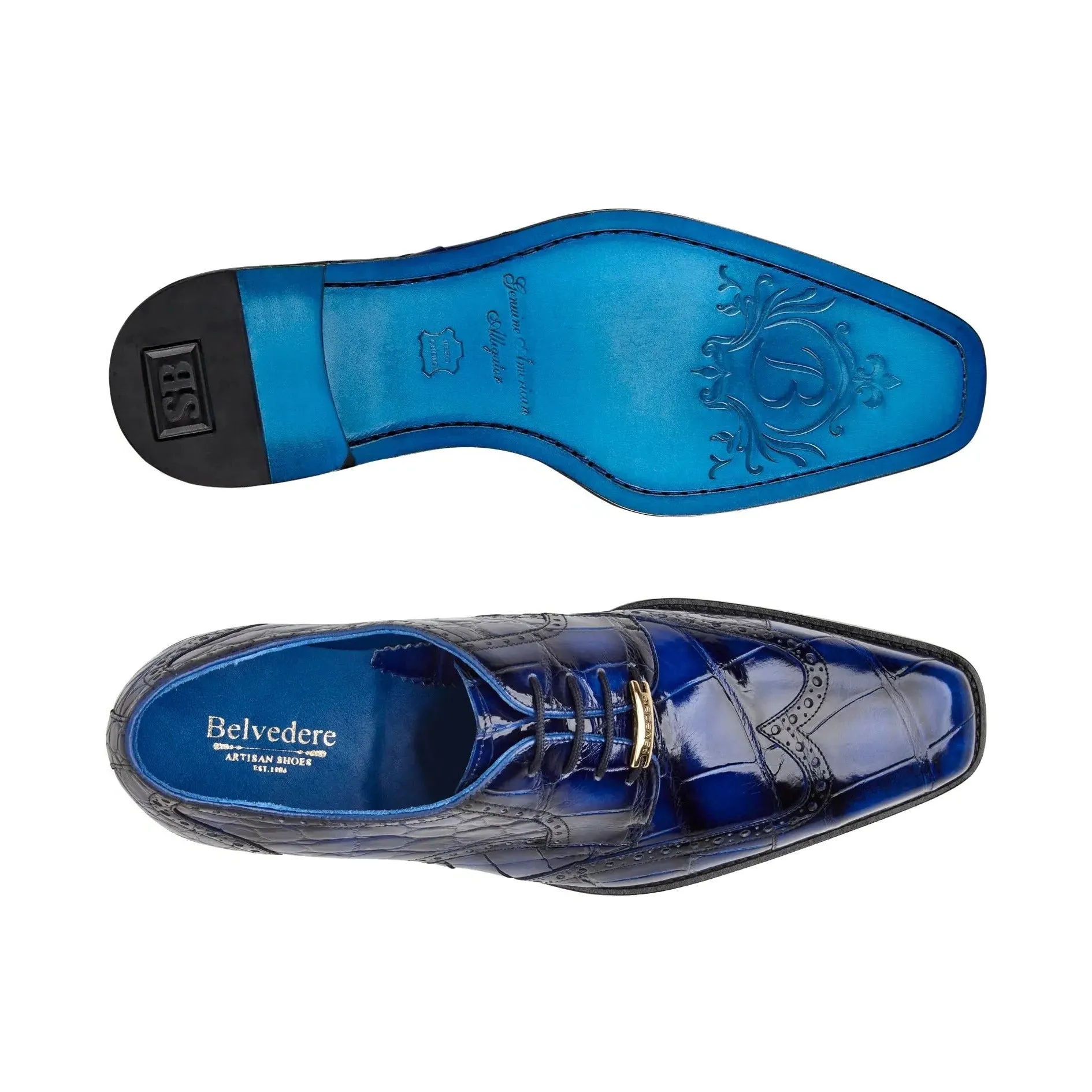 Belvedere Exotic Skin Shoes Belvedere Santo in Antique Blue Alligator Oxfords