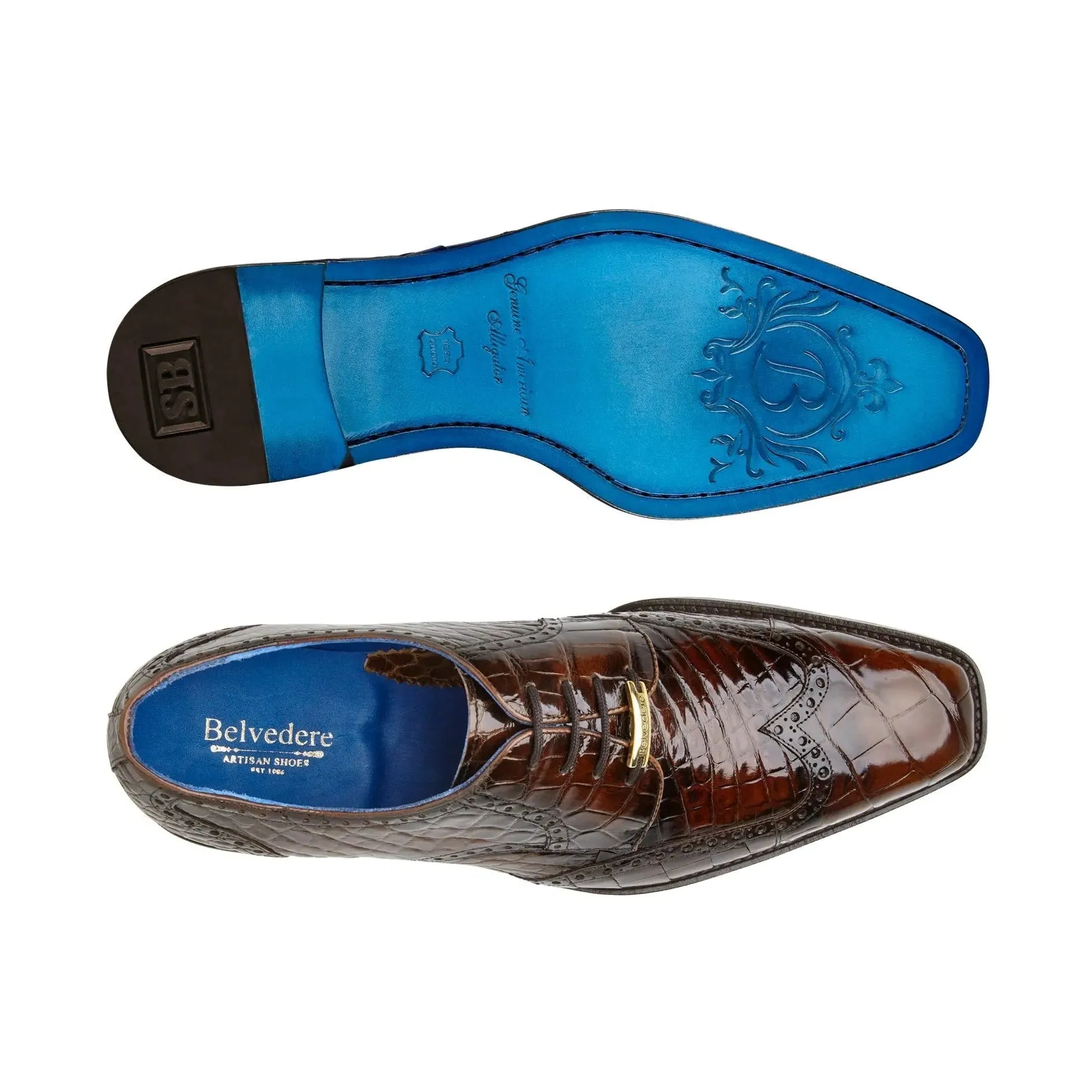 Belvedere Exotic Skin Shoes Belvedere Santo in Antique Brown Alligator Oxfords
