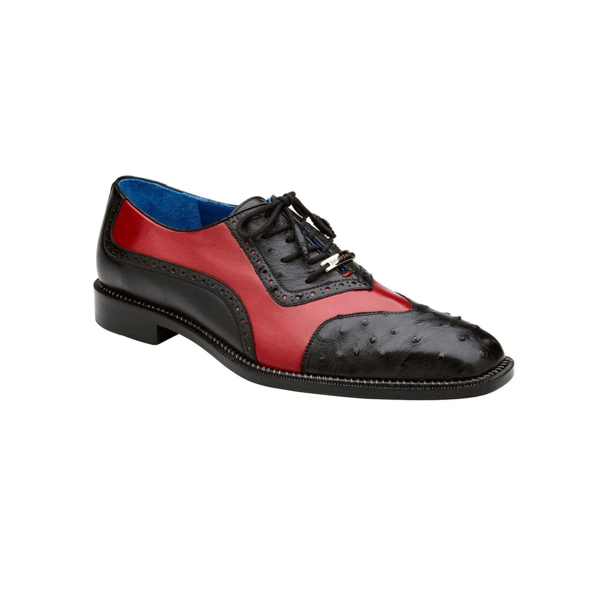 Belvedere Exotic Skin Shoes Belvedere Sesto in Black / Red Ostrich Quill & Leather Dress Shoes