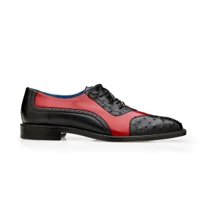 Belvedere Exotic Skin Shoes Belvedere Sesto in Black / Red Ostrich Quill & Leather Dress Shoes