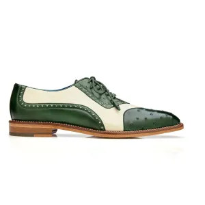 Belvedere Exotic Skin Shoes Belvedere Sesto in Forest / Cream Ostrich Quill & Leather Dress Shoes