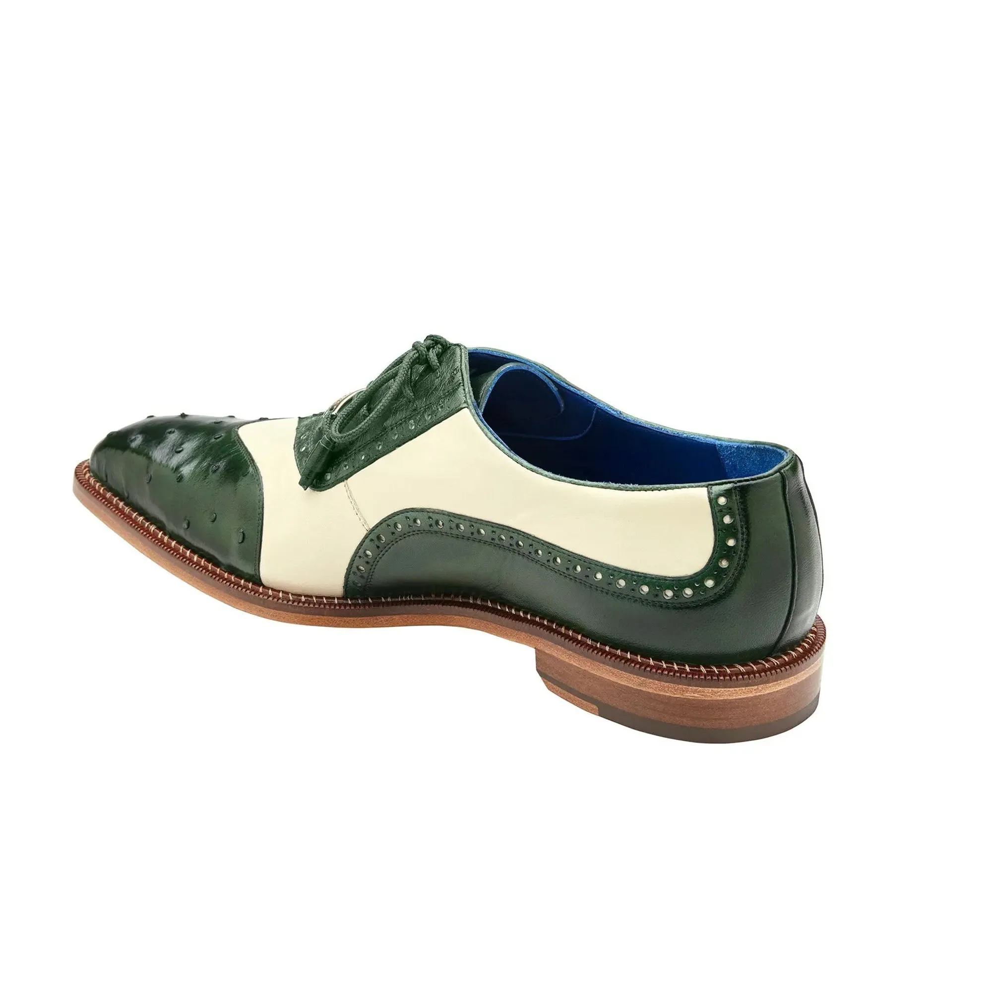 Belvedere Exotic Skin Shoes Belvedere Sesto in Forest / Cream Ostrich Quill & Leather Dress Shoes