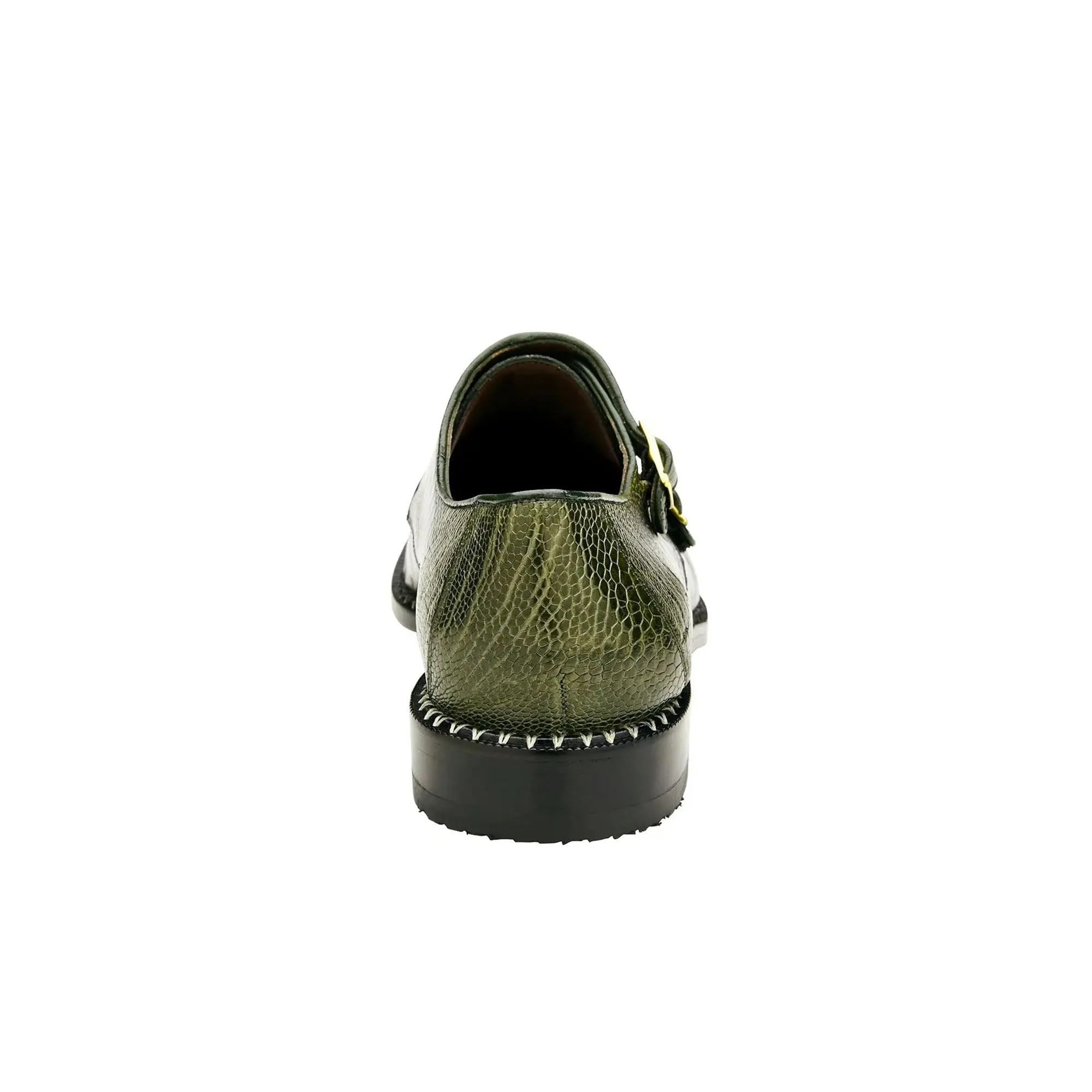 Belvedere Exotic Skin Shoes Belvedere Valiente in Antique Forest Ostrich Leg Monkstraps