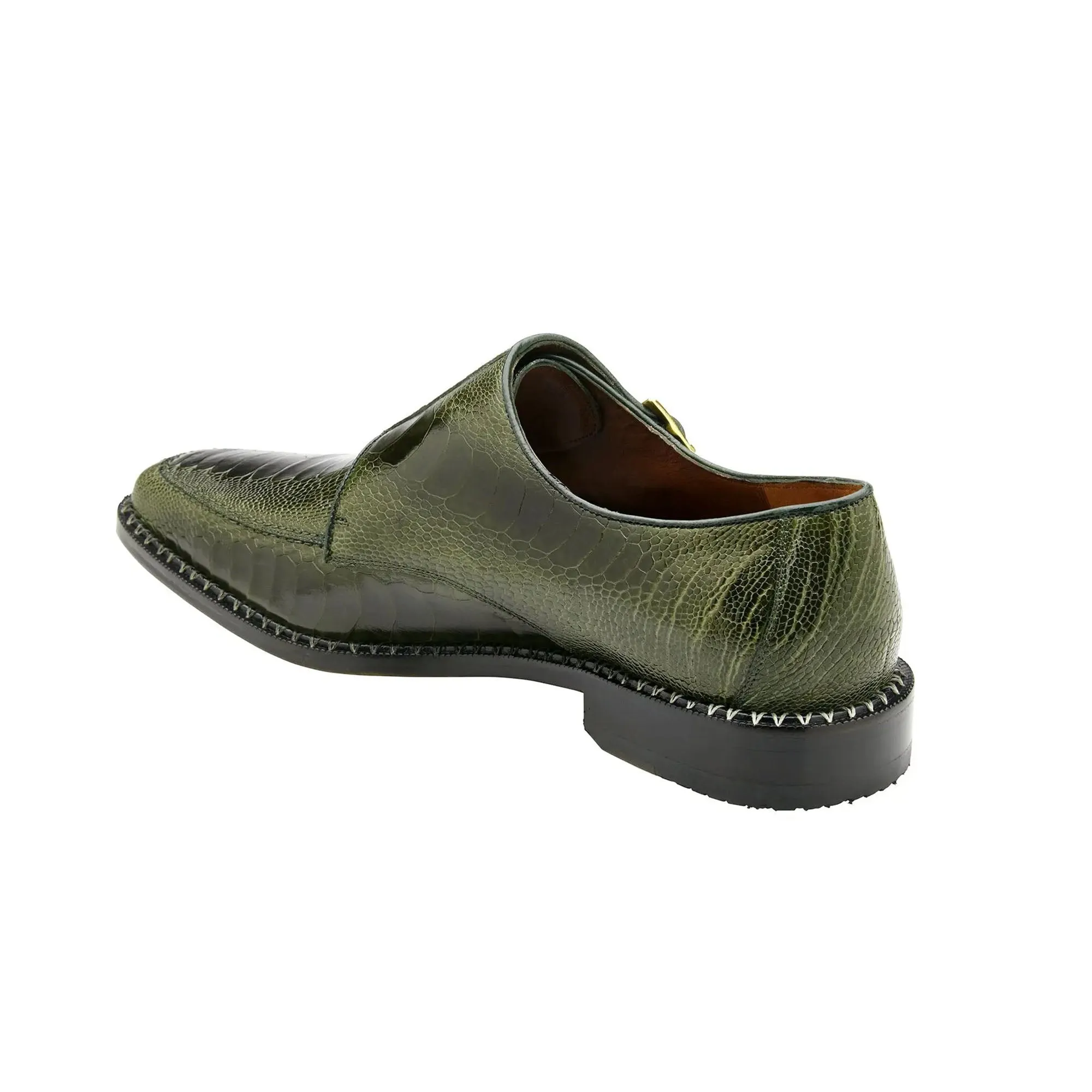 Belvedere Exotic Skin Shoes Belvedere Valiente in Antique Forest Ostrich Leg Monkstraps