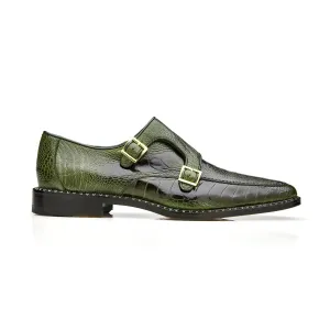 Belvedere Exotic Skin Shoes Belvedere Valiente in Antique Forest Ostrich Leg Monkstraps