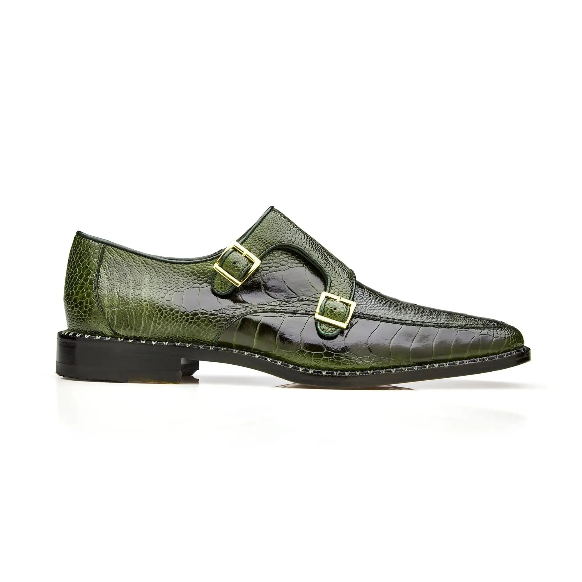 Belvedere Exotic Skin Shoes Belvedere Valiente in Antique Forest Ostrich Leg Monkstraps