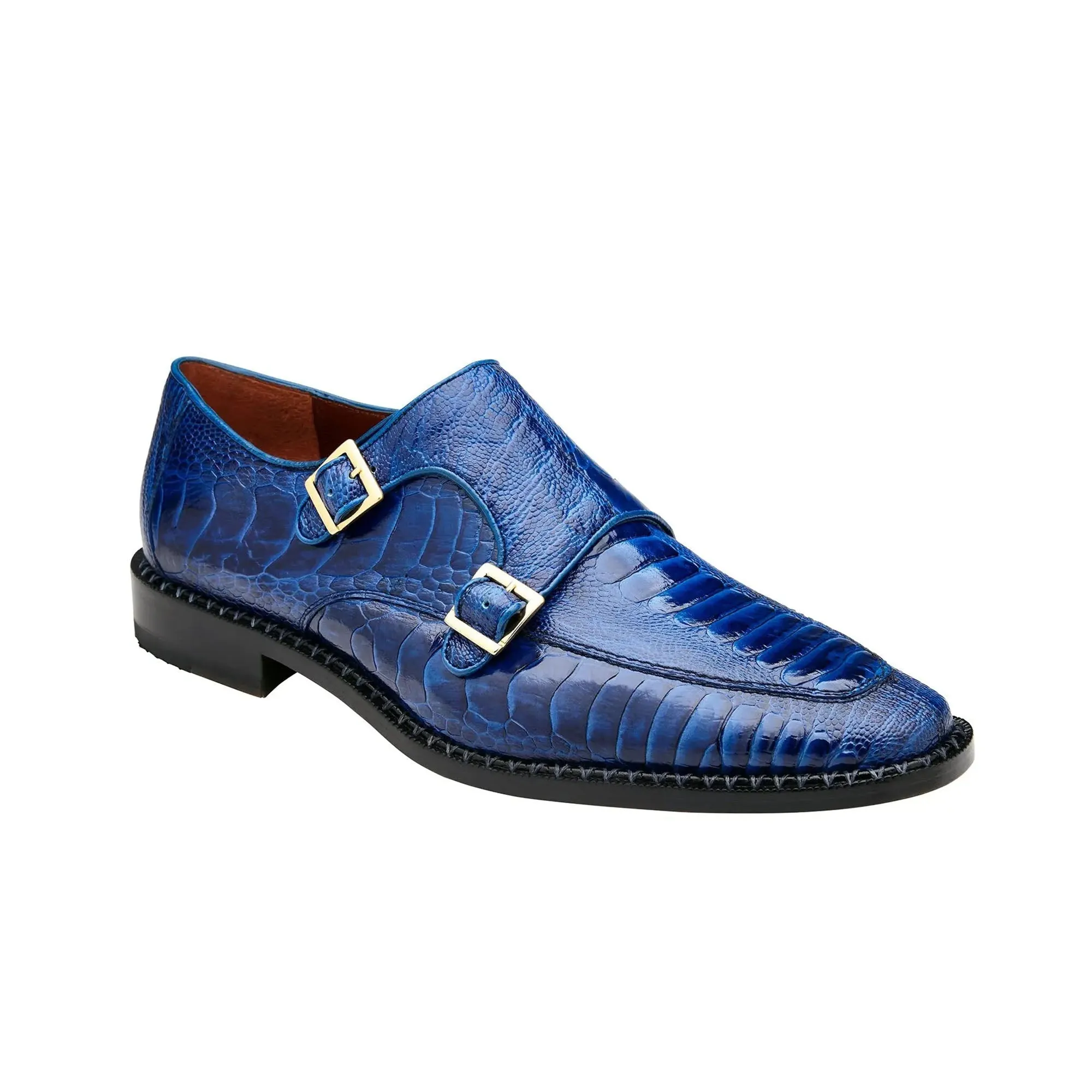 Belvedere Exotic Skin Shoes Belvedere Valiente in Antique Ocean Ostrich Leg Monkstraps