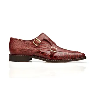 Belvedere Exotic Skin Shoes Belvedere Valiente in Antique Rust Ostrich Leg Monkstraps