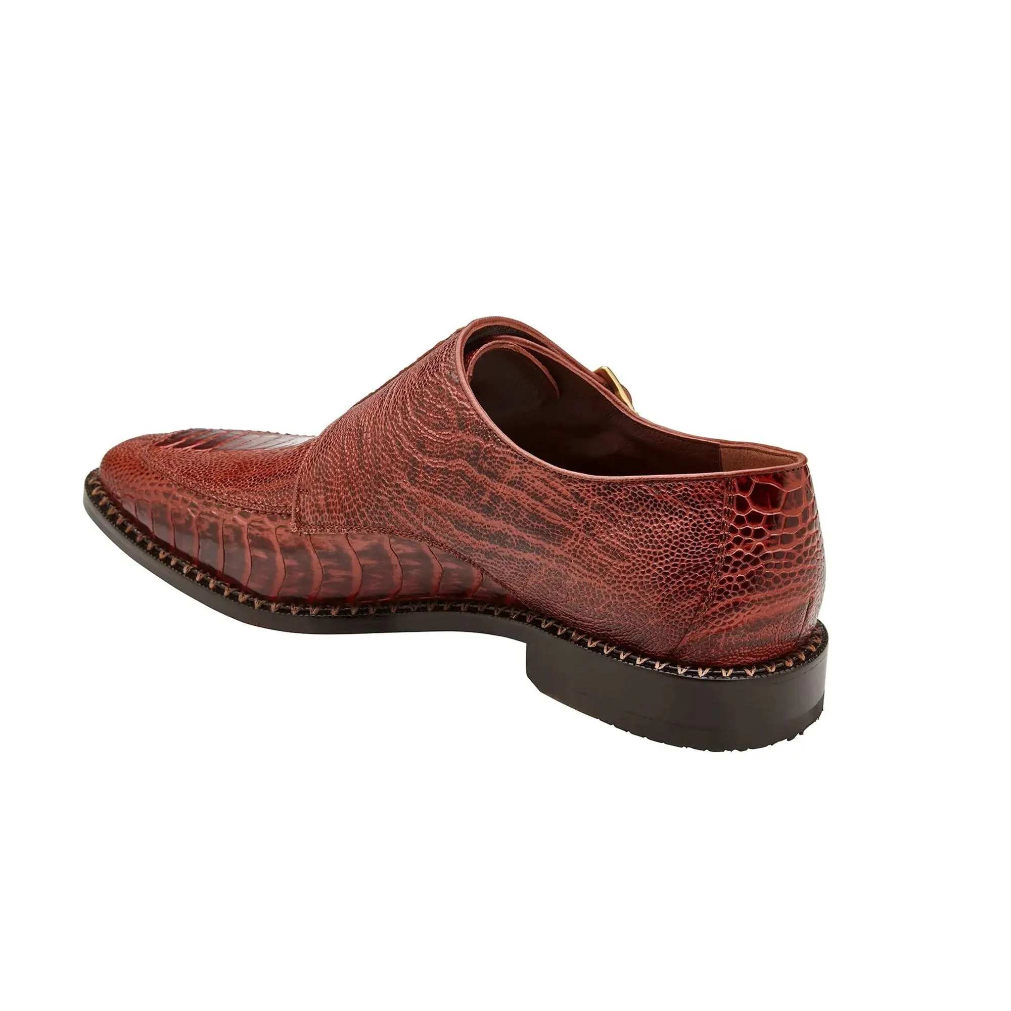 Belvedere Exotic Skin Shoes Belvedere Valiente in Antique Rust Ostrich Leg Monkstraps