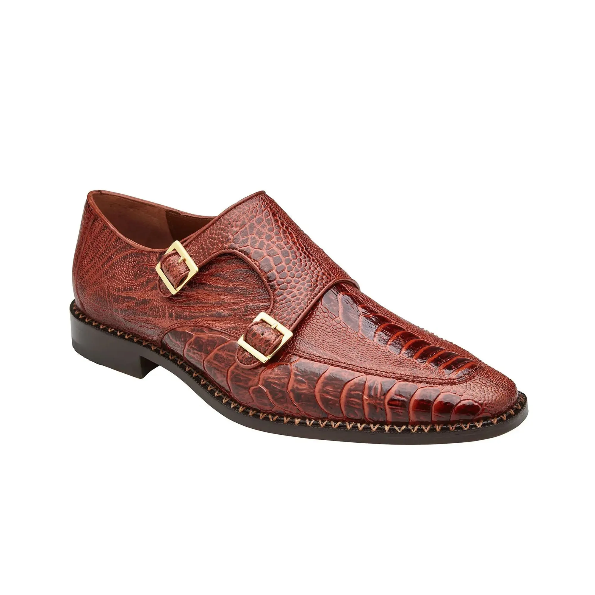 Belvedere Exotic Skin Shoes Belvedere Valiente in Antique Rust Ostrich Leg Monkstraps