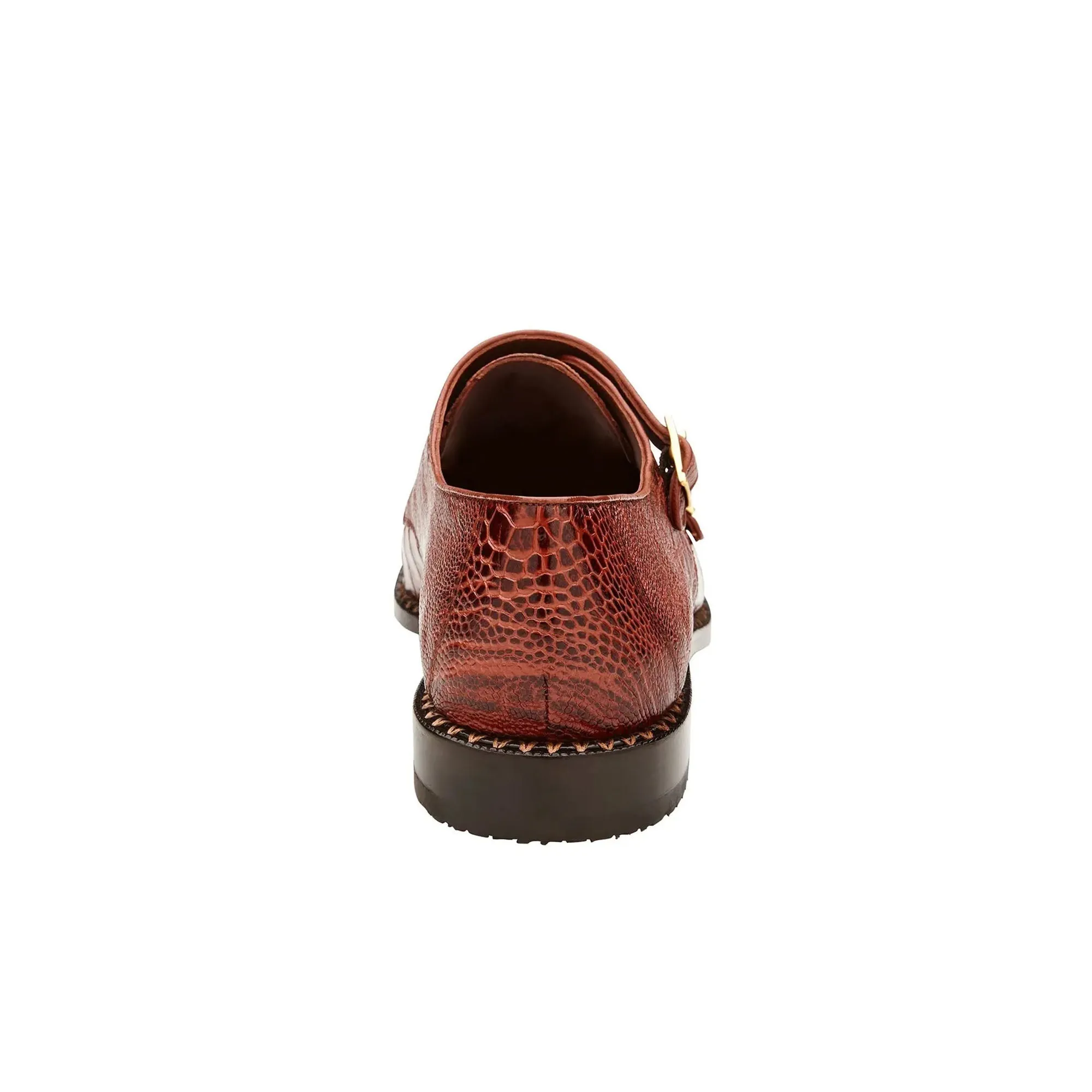 Belvedere Exotic Skin Shoes Belvedere Valiente in Antique Rust Ostrich Leg Monkstraps