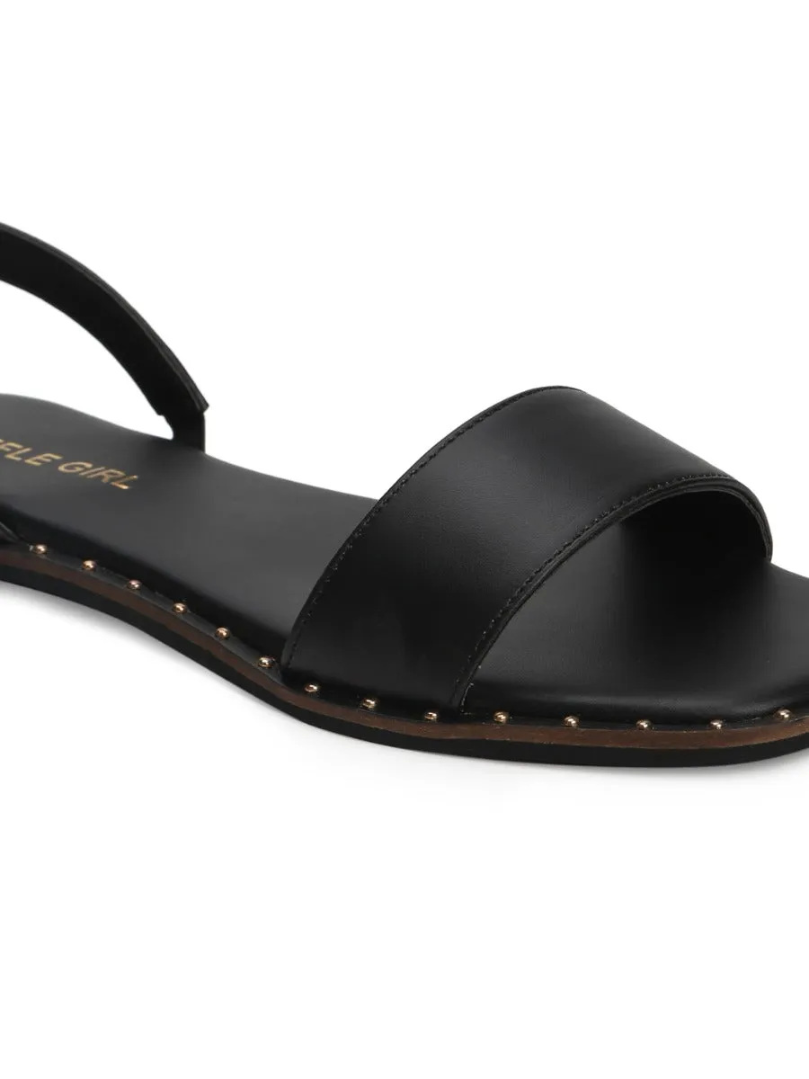 Black PU Flat Sandals With Back Strap