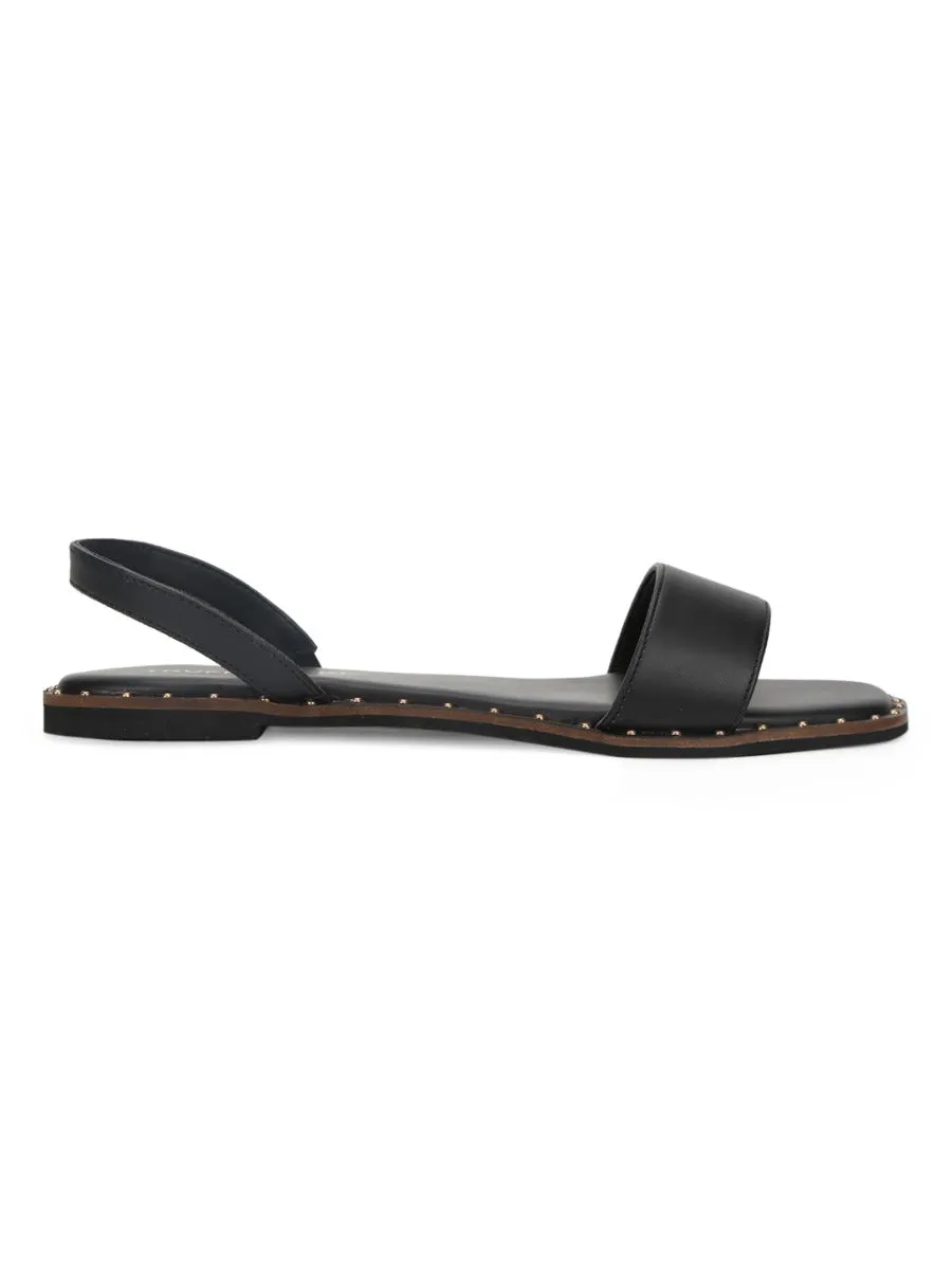 Black PU Flat Sandals With Back Strap