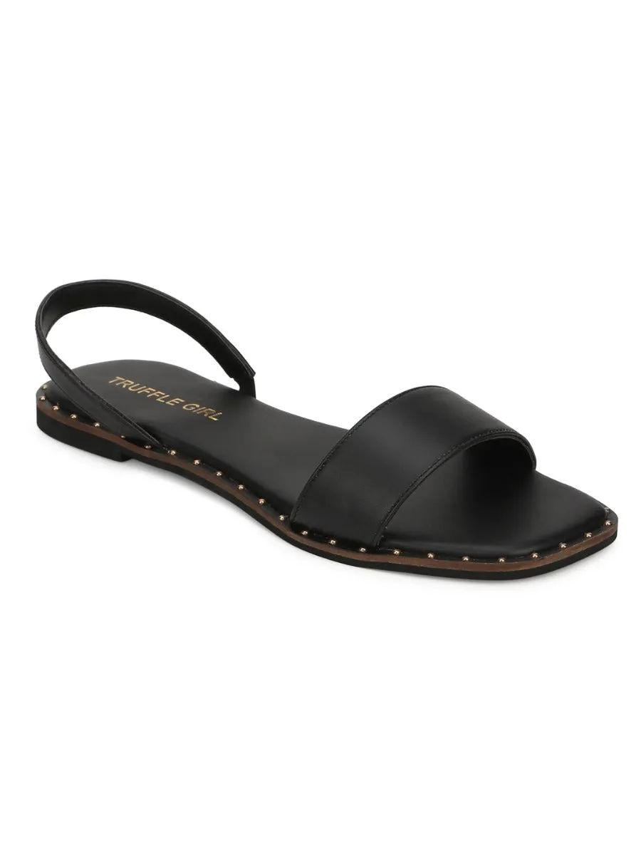 Black PU Flat Sandals With Back Strap
