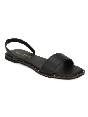 Black PU Flat Sandals With Back Strap