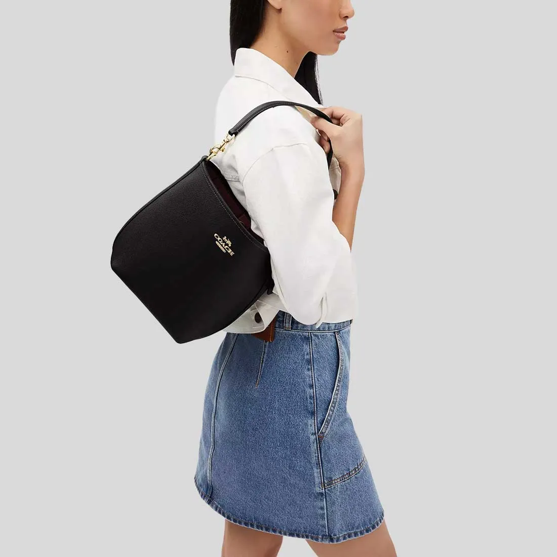 Coach Crossbody Bag COACH City Bucket Bag In Pebble Leather Black CT801