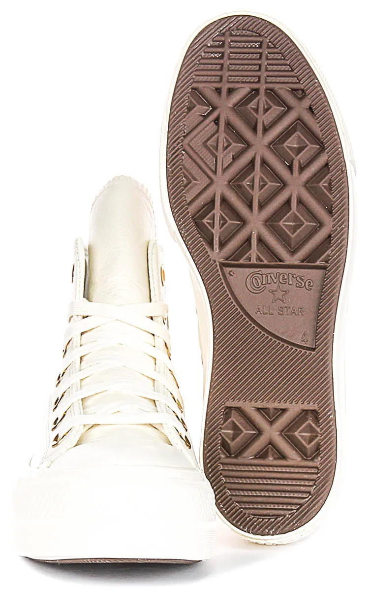 Converse All Star Lift Hi A12764C In Cream Gold Leather Shoes Converse