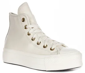 Converse All Star Lift Hi A12764C In Cream Gold Leather Shoes Converse