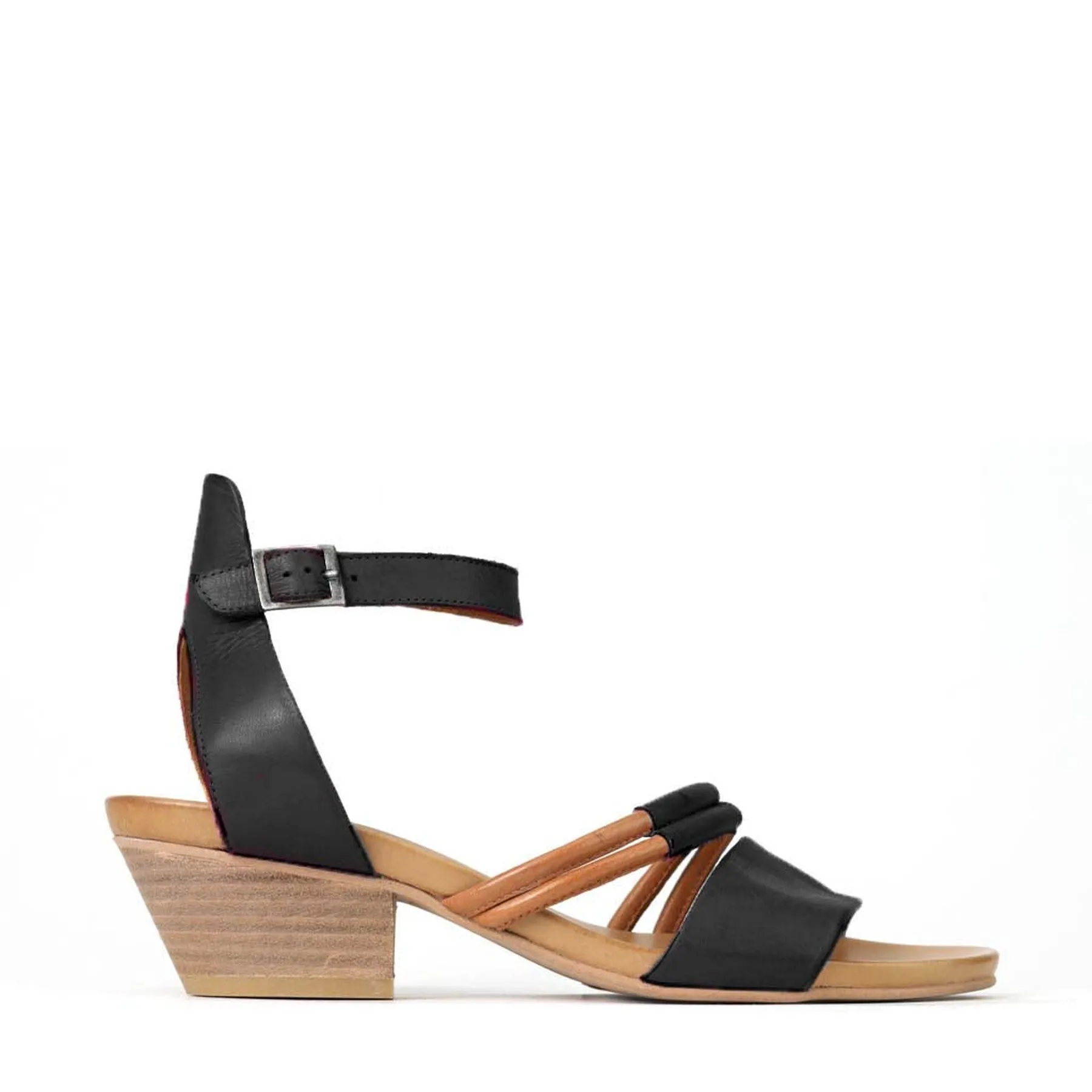 CURO LEATHER ANKLE STRAP HEEL SANDALS