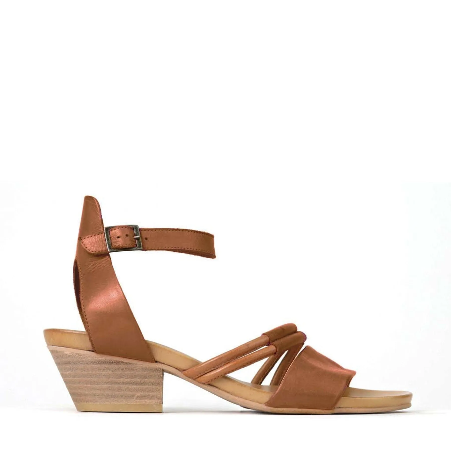CURO LEATHER ANKLE STRAP HEEL SANDALS