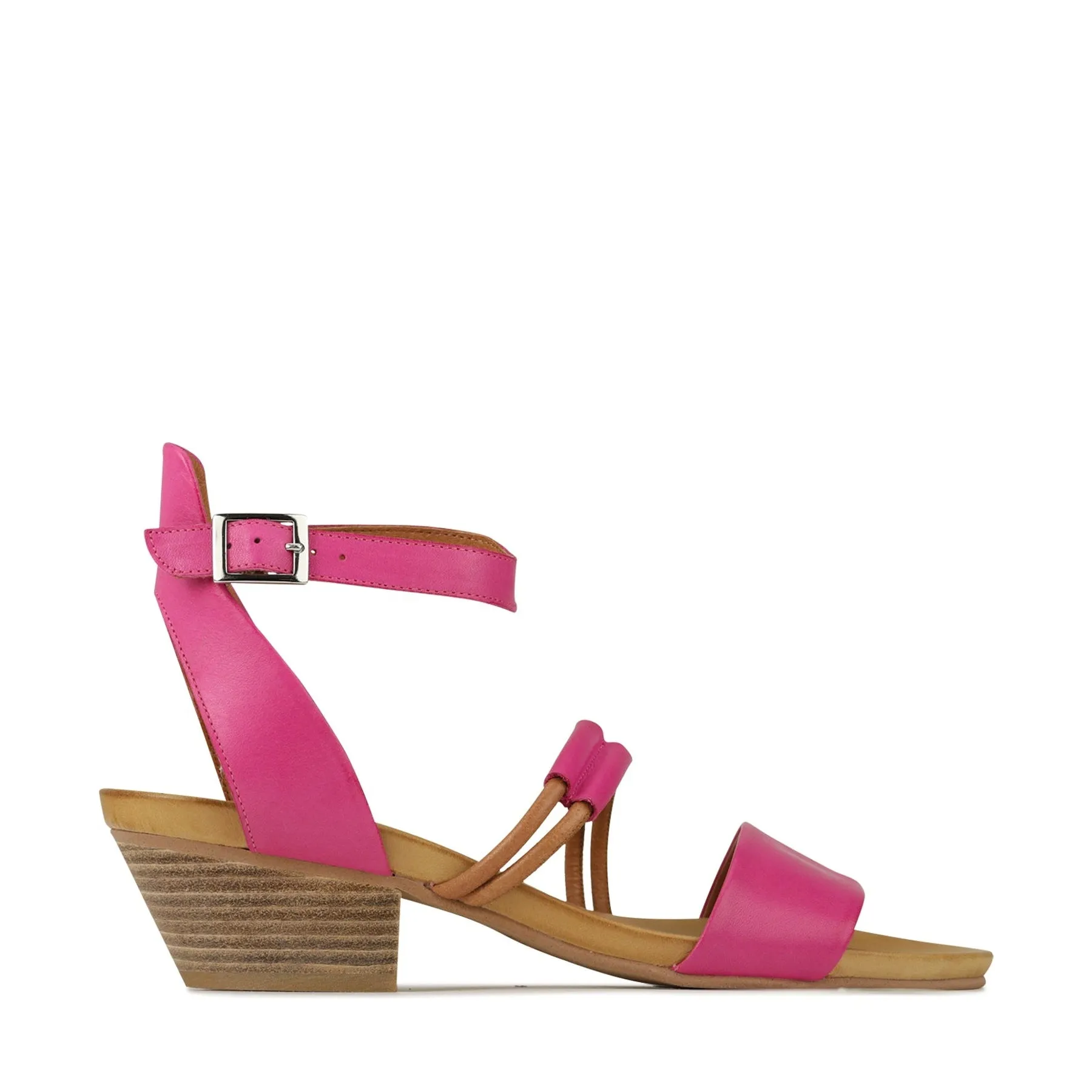 CURO LEATHER ANKLE STRAP HEEL SANDALS