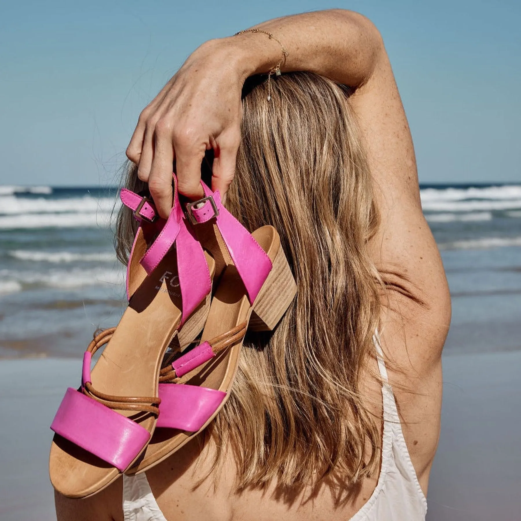 CURO LEATHER ANKLE STRAP HEEL SANDALS
