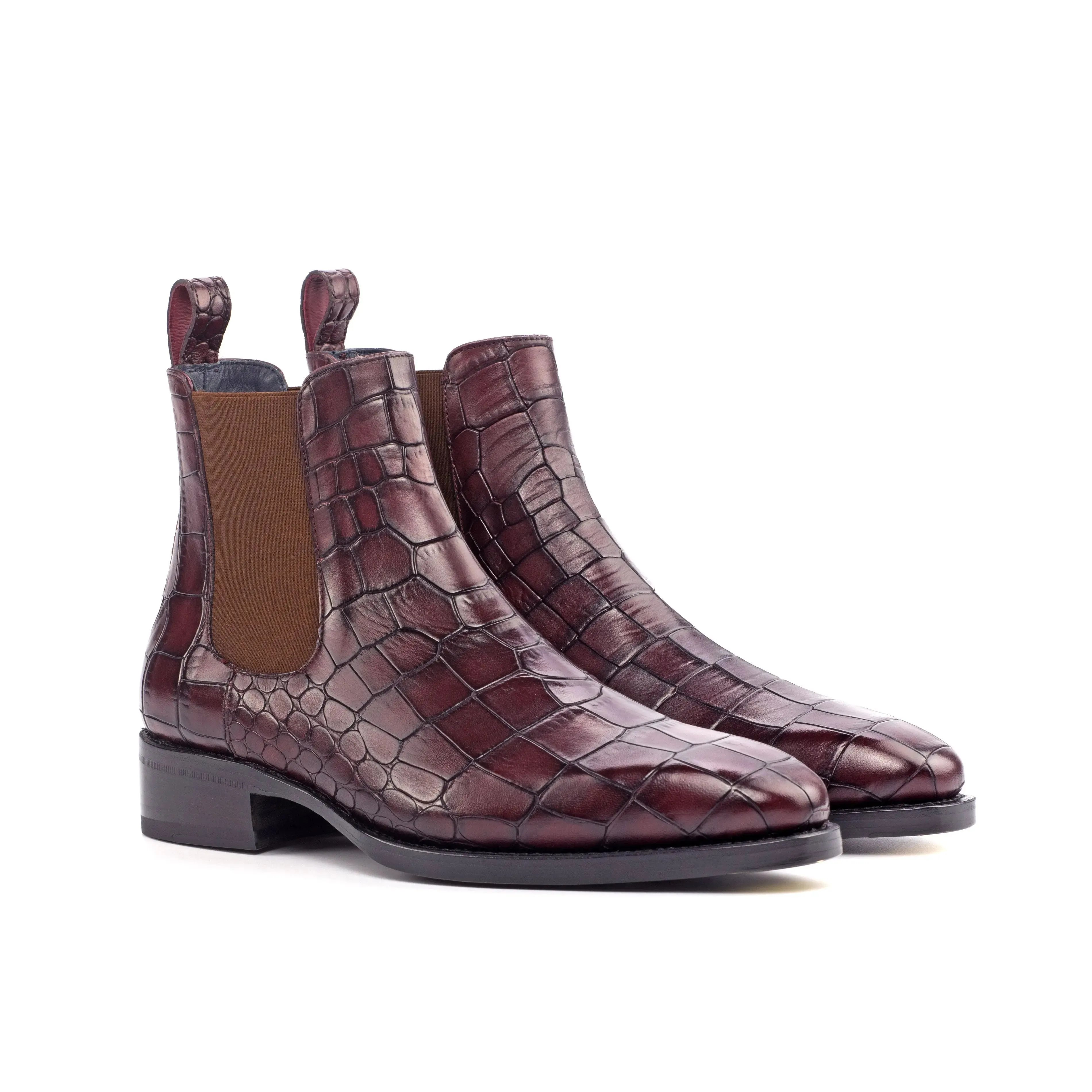 Dapperfam Shoes DapperFam Monza in Burgundy Men's Italian Croco Embossed Leather Chelsea Boot