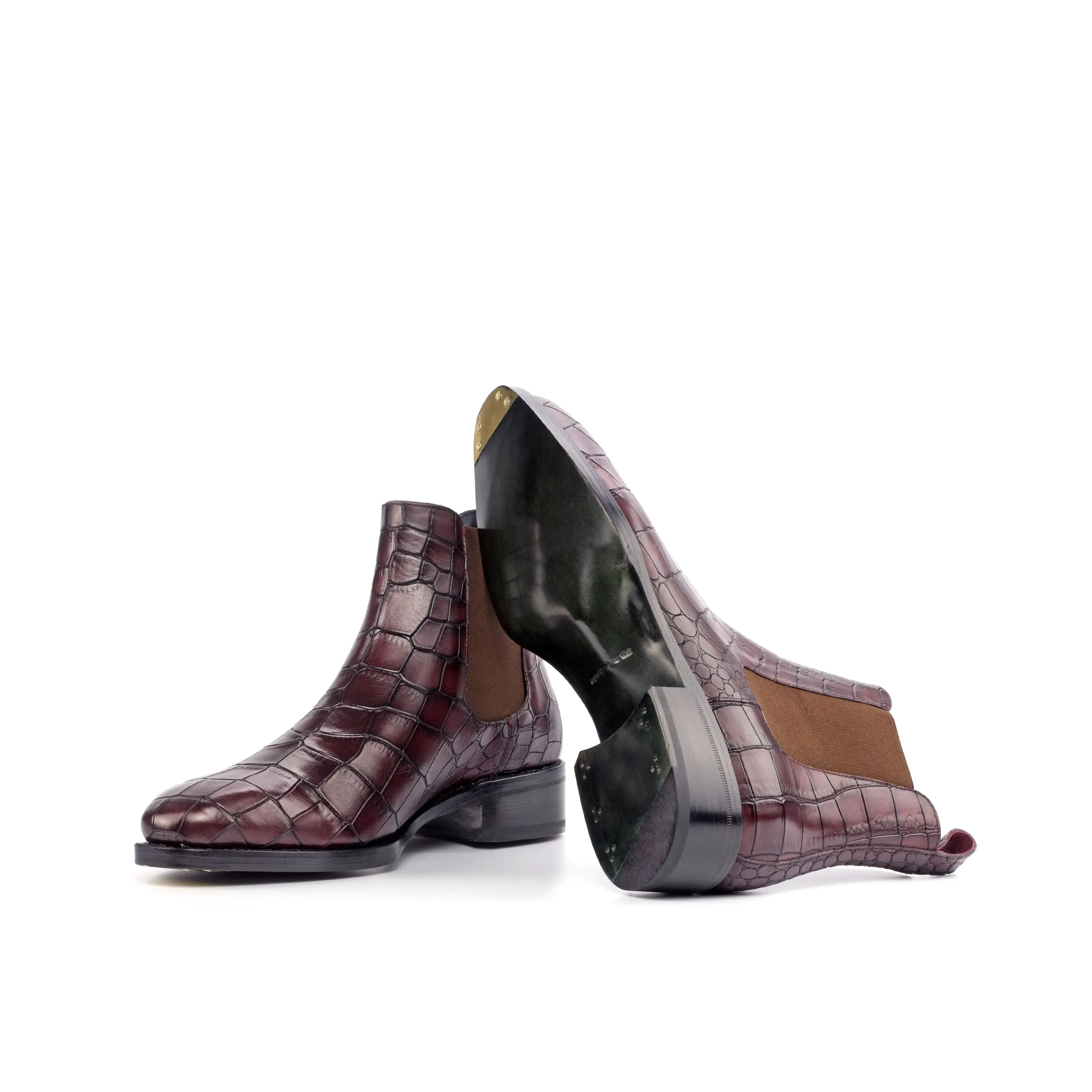 Dapperfam Shoes DapperFam Monza in Burgundy Men's Italian Croco Embossed Leather Chelsea Boot