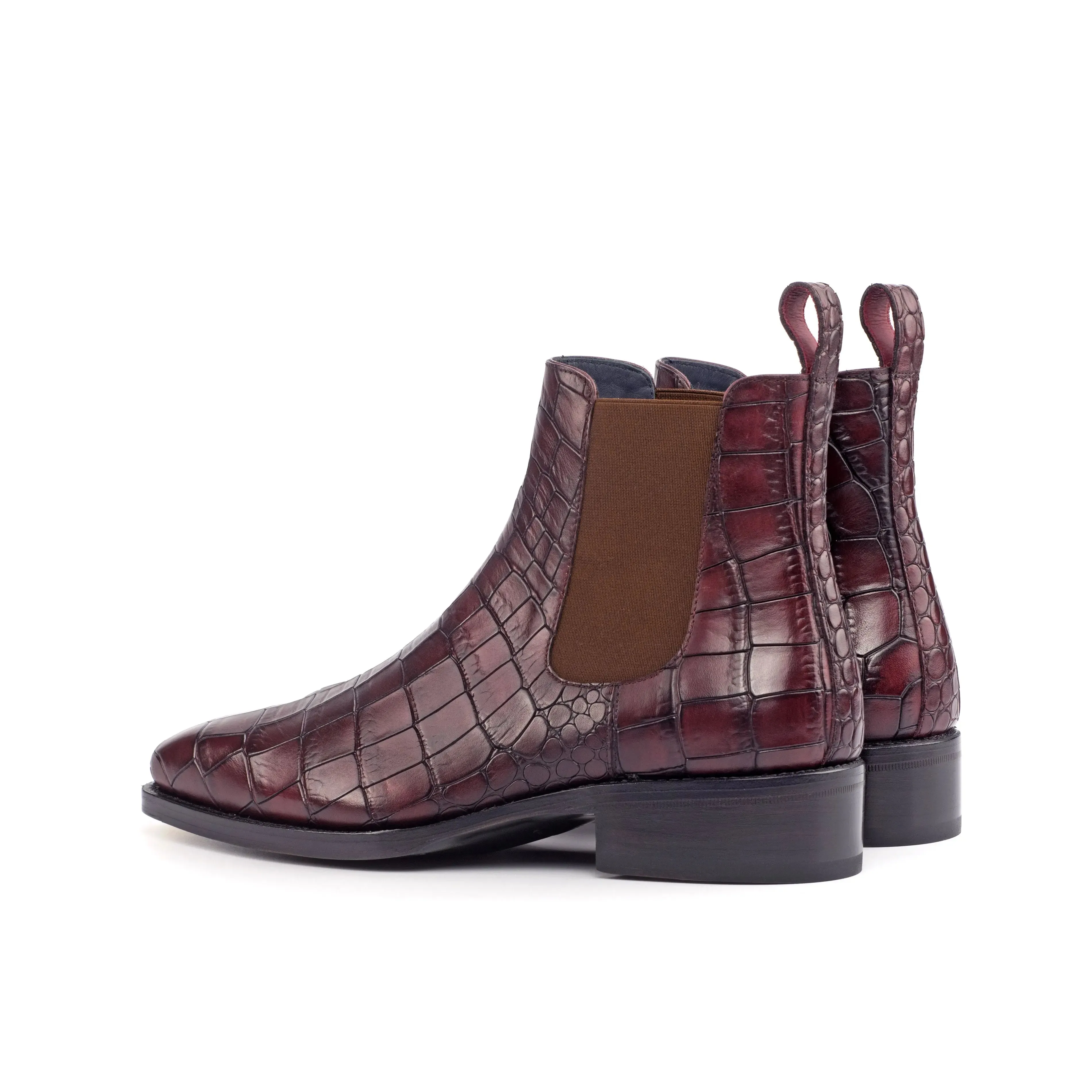 Dapperfam Shoes DapperFam Monza in Burgundy Men's Italian Croco Embossed Leather Chelsea Boot