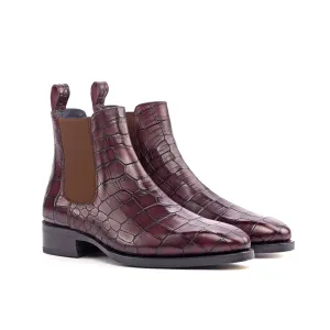 Dapperfam Shoes DapperFam Monza in Burgundy Men's Italian Croco Embossed Leather Chelsea Boot
