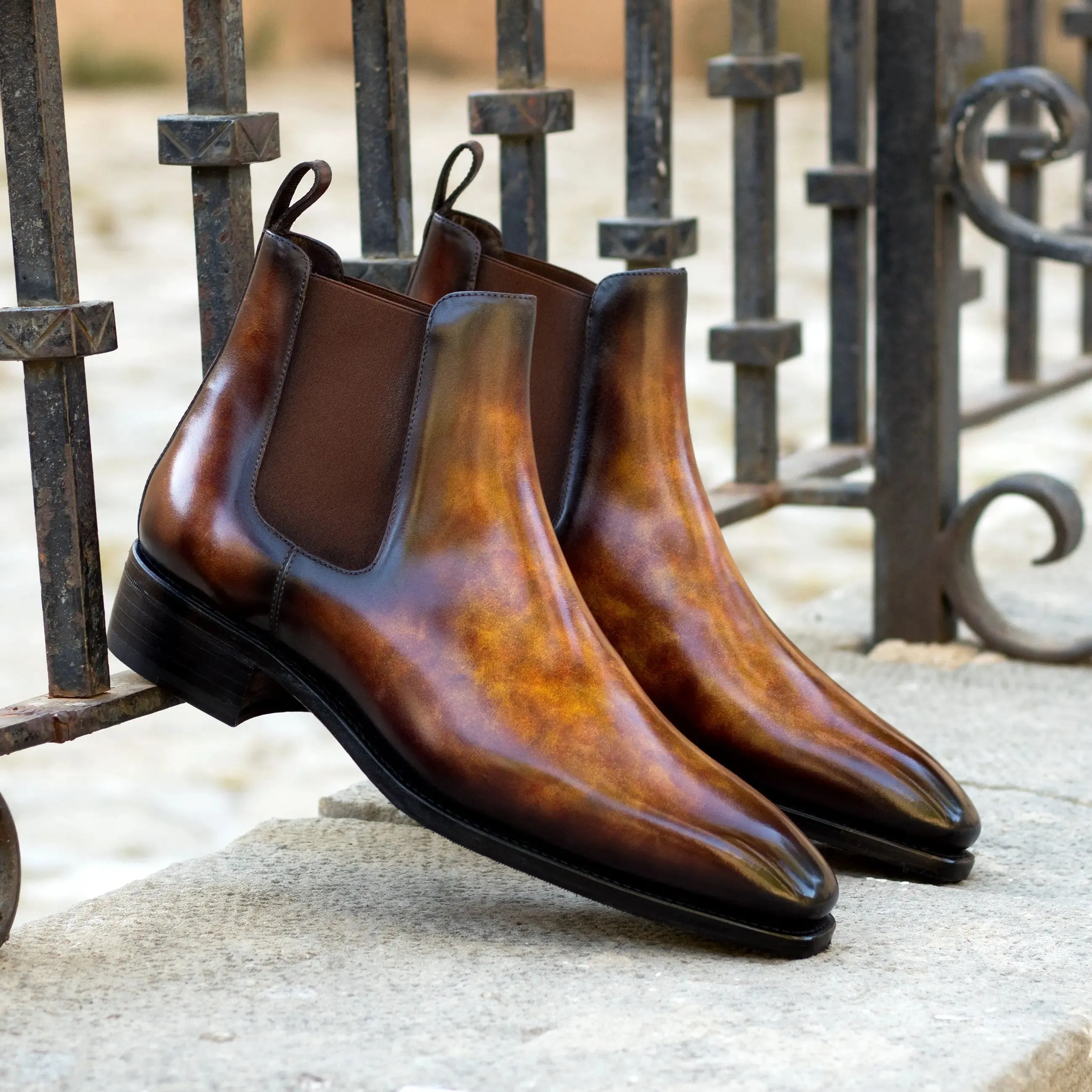 Dapperfam Shoes DapperFam Monza in Fire Men's Hand-Painted Patina Chelsea Boot
