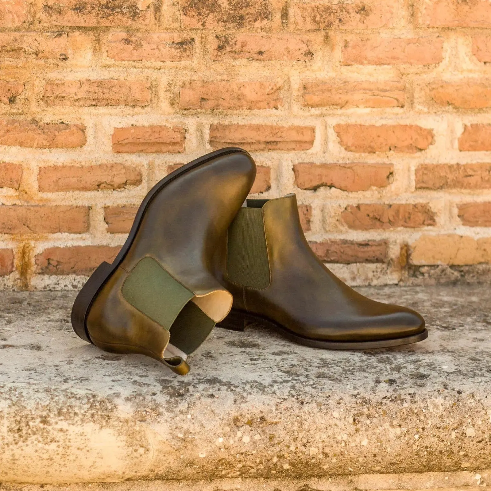 Dapperfam Shoes DapperFam Monza in Olive Men's Italian Leather Chelsea Boot