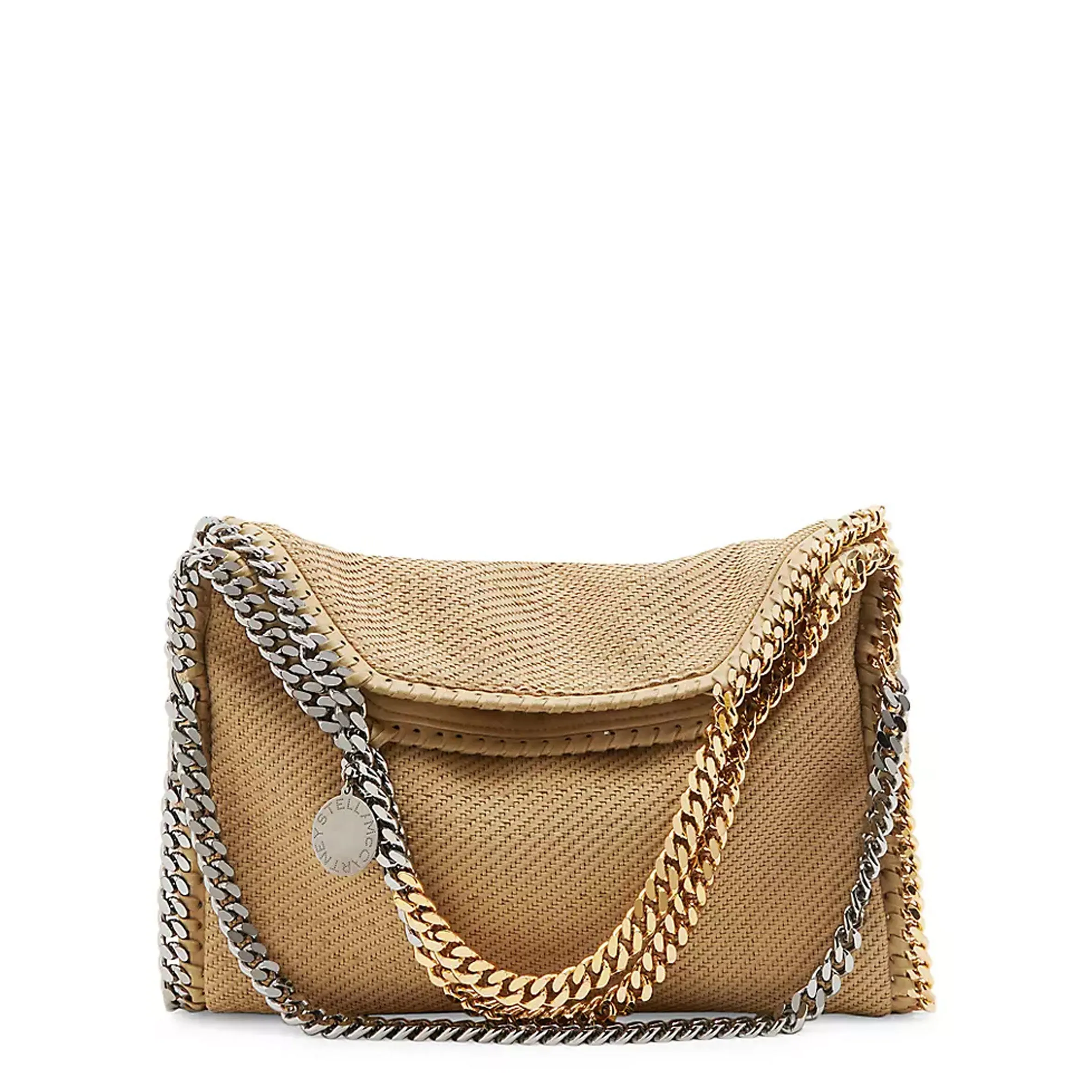 Falabella Large 3 Chain Tote Bag in Woven Suede, Light Camel Bags_Stella Mccartney_Bags