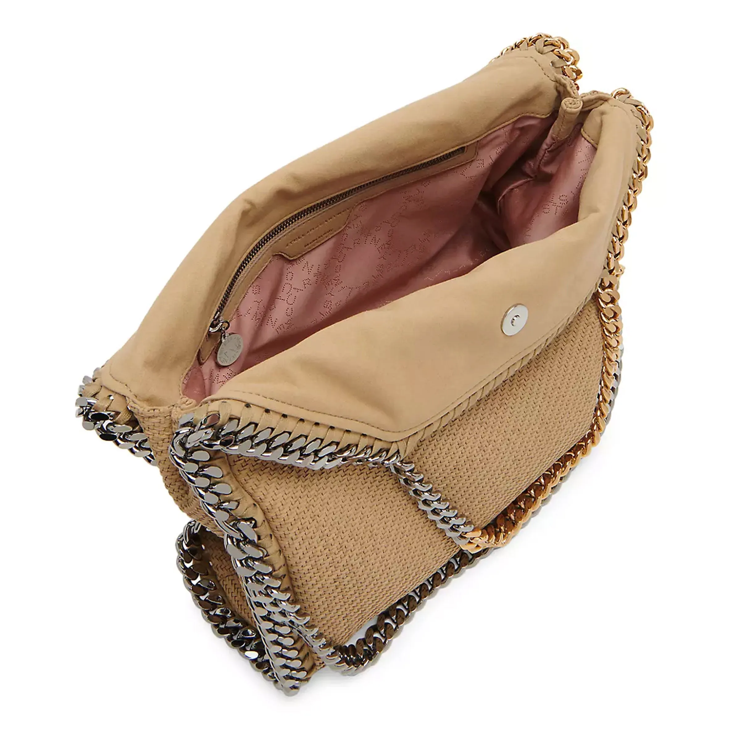 Falabella Large 3 Chain Tote Bag in Woven Suede, Light Camel Bags_Stella Mccartney_Bags