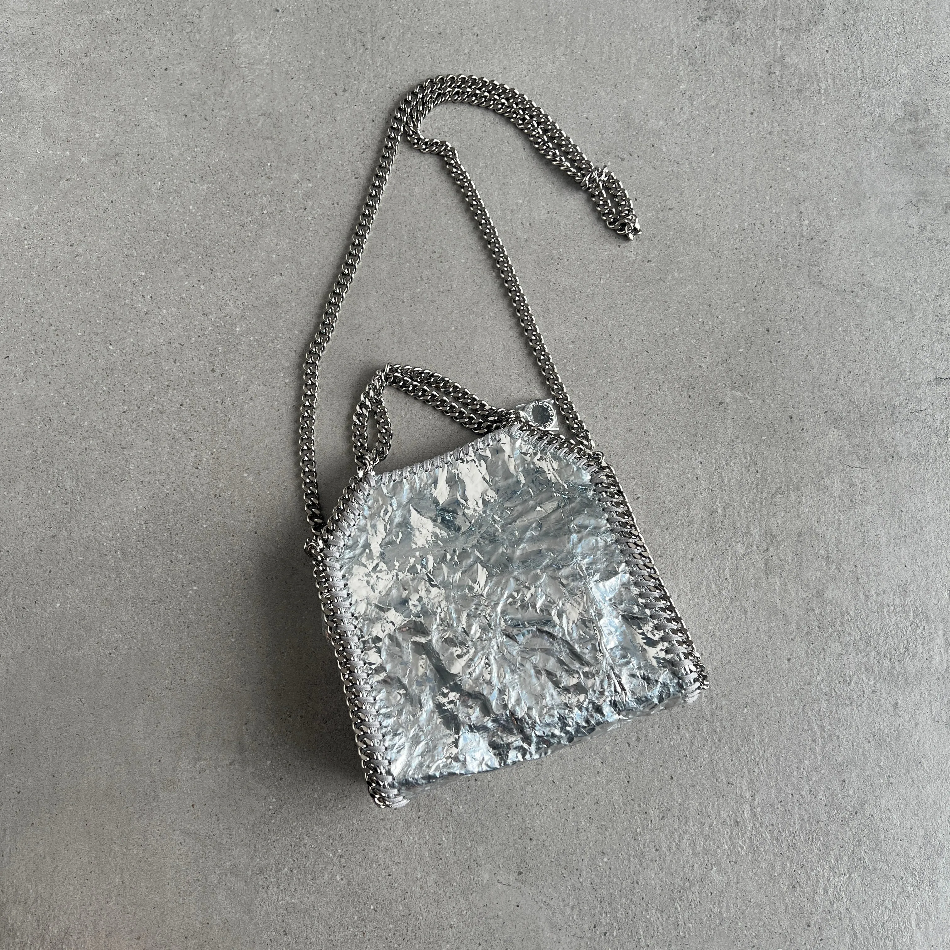 Falabella Stellabration Crackled Metallic Tiny Tote, Silver Bags_Stella Mccartney_Bags