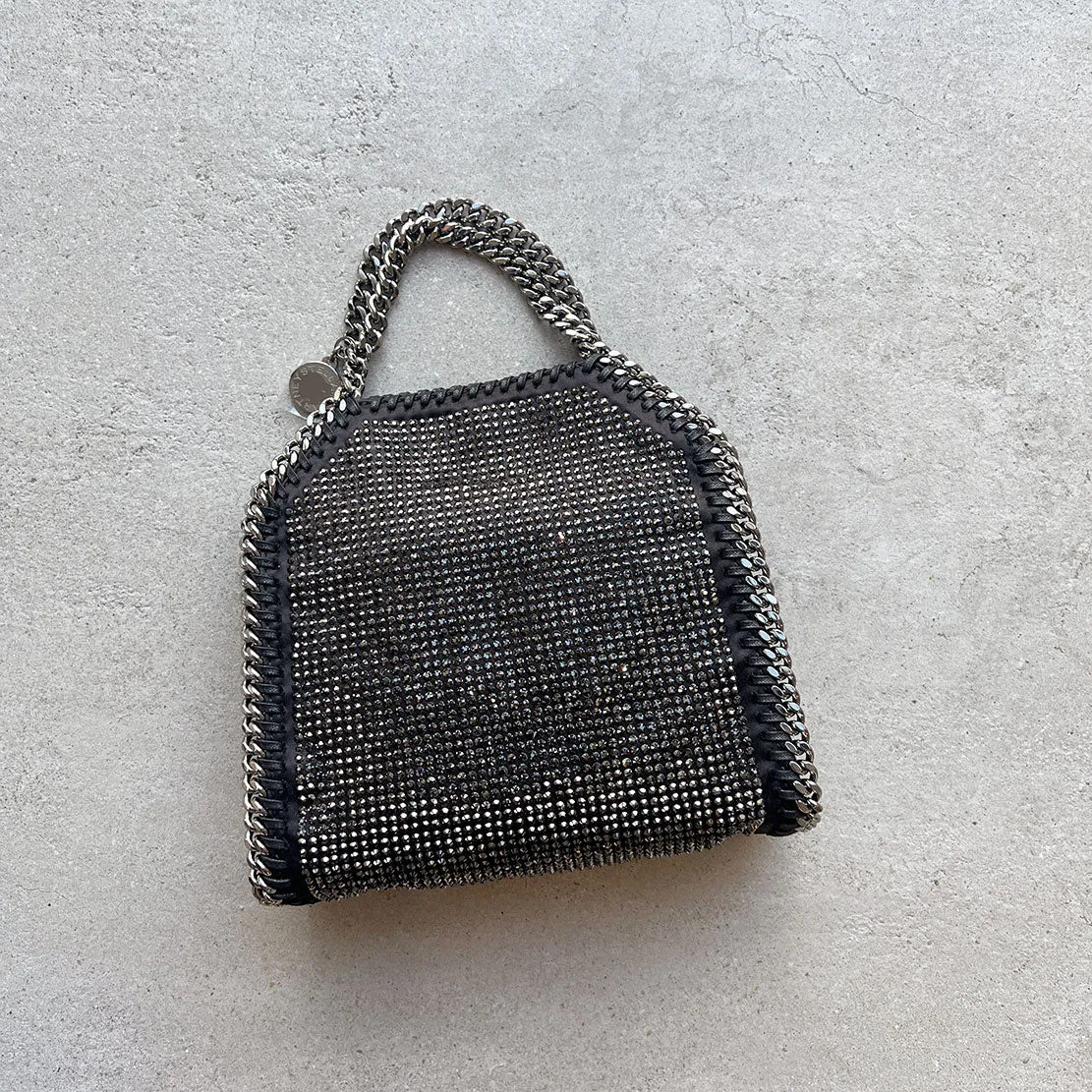 Falabella Tiny Tote Bag, Crystal Hotfix, Black/Hematite Bags_Stella Mccartney_Bags