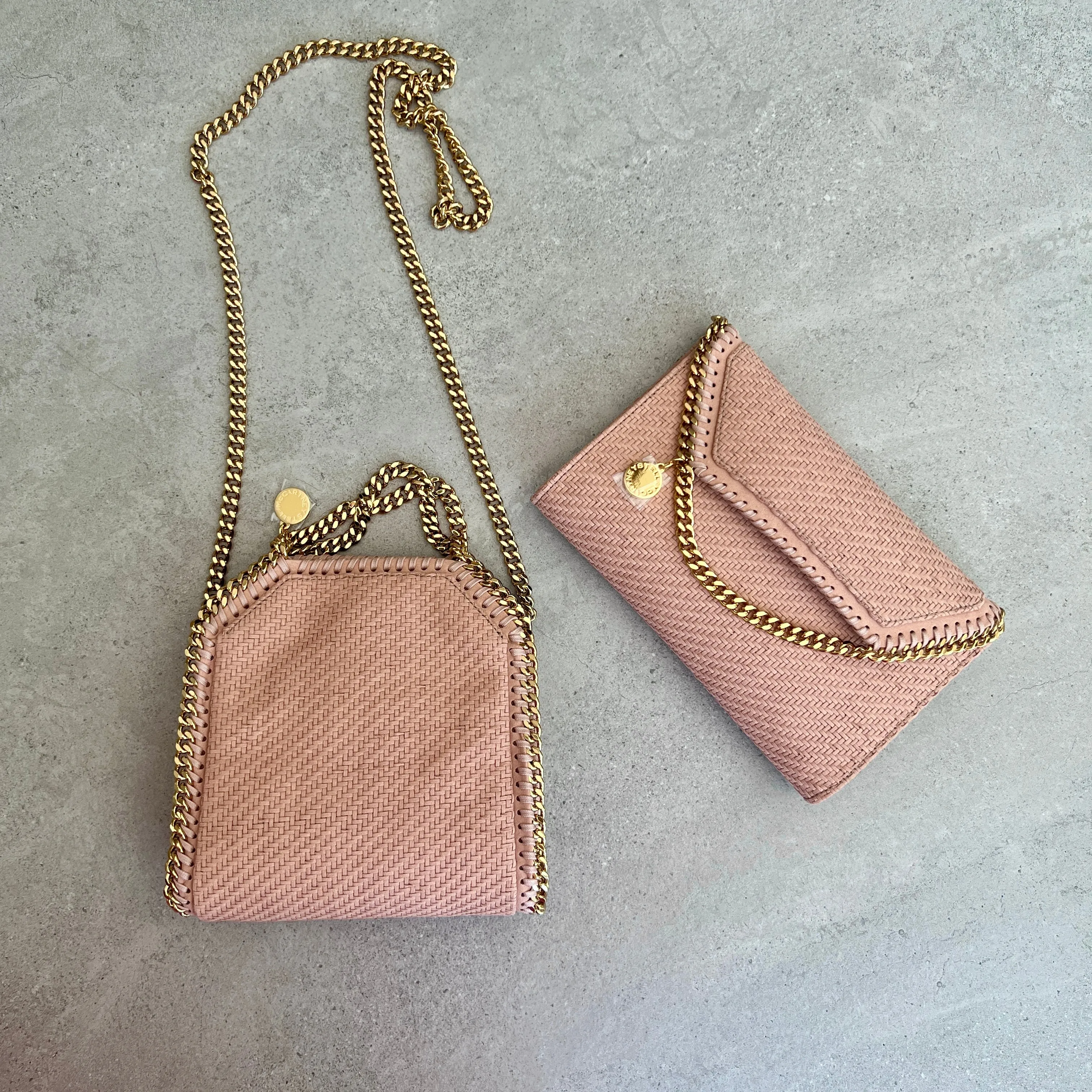 Falabella Tiny Tote Bag in Vegan Woven Suede, Blush Bags_Stella Mccartney_Bags