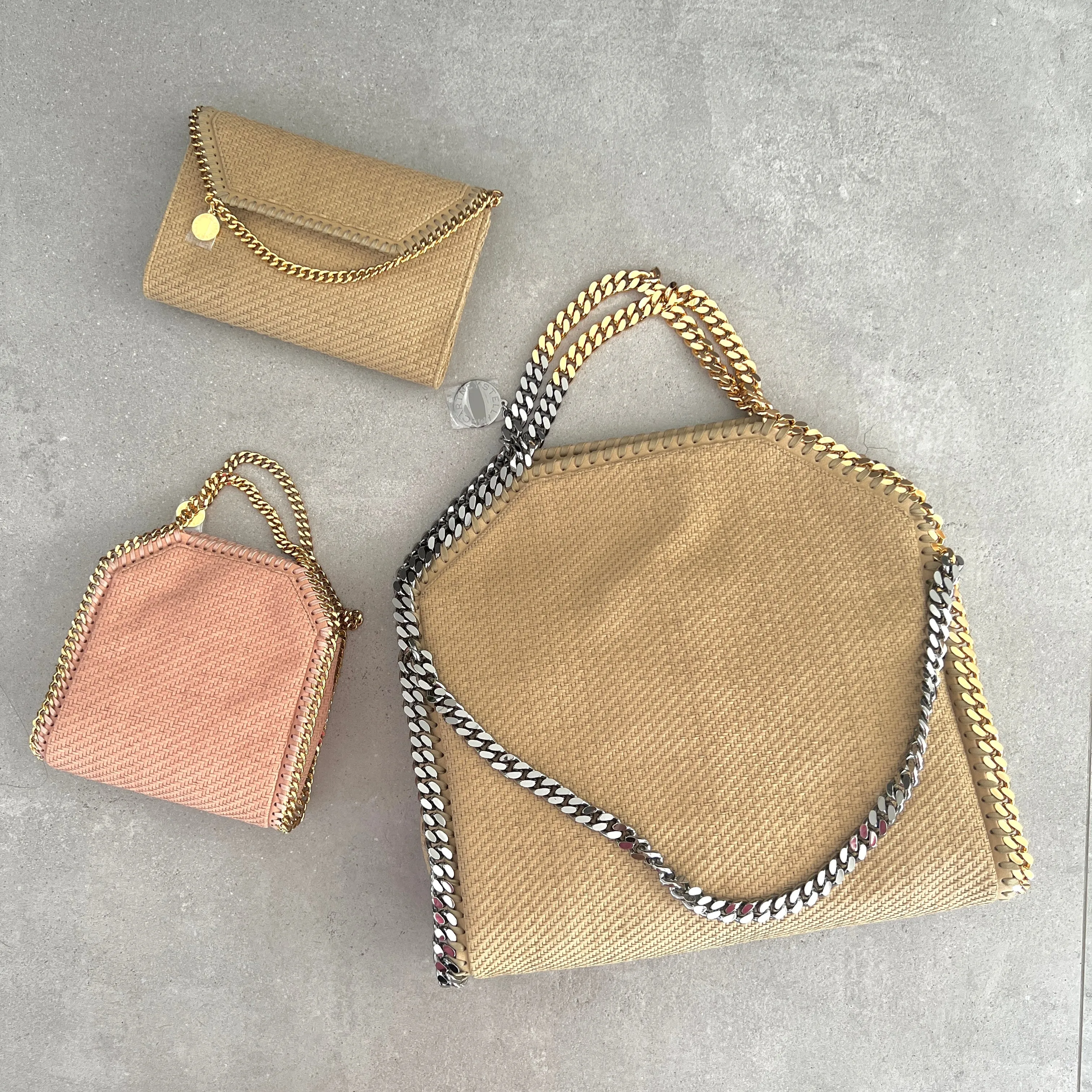 Falabella Tiny Tote Bag in Vegan Woven Suede, Blush Bags_Stella Mccartney_Bags